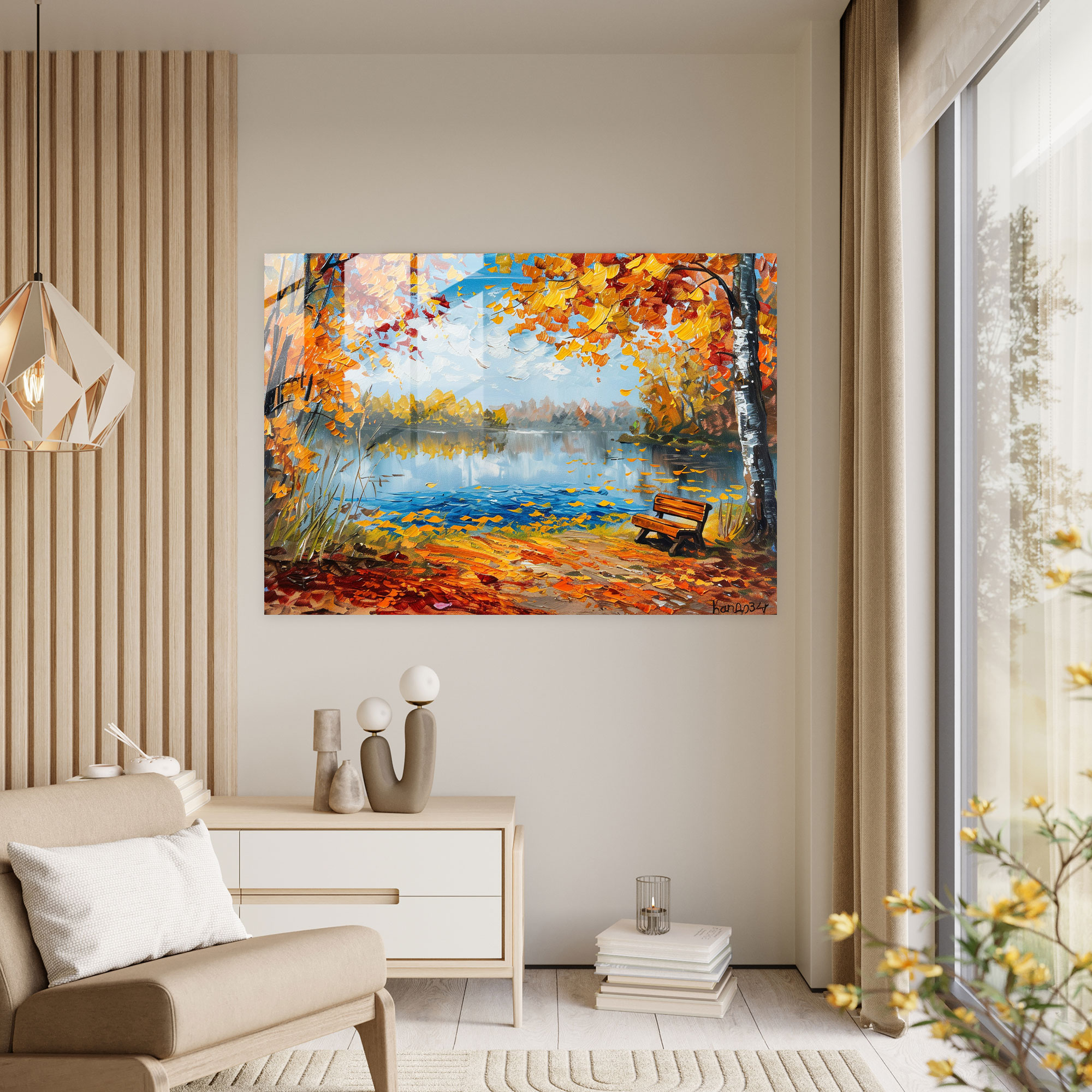 Lakeside Serenity Glass Print Home Decoration - Leonid Afremov, Modern Art, Home Decoration, Glass Wall Art