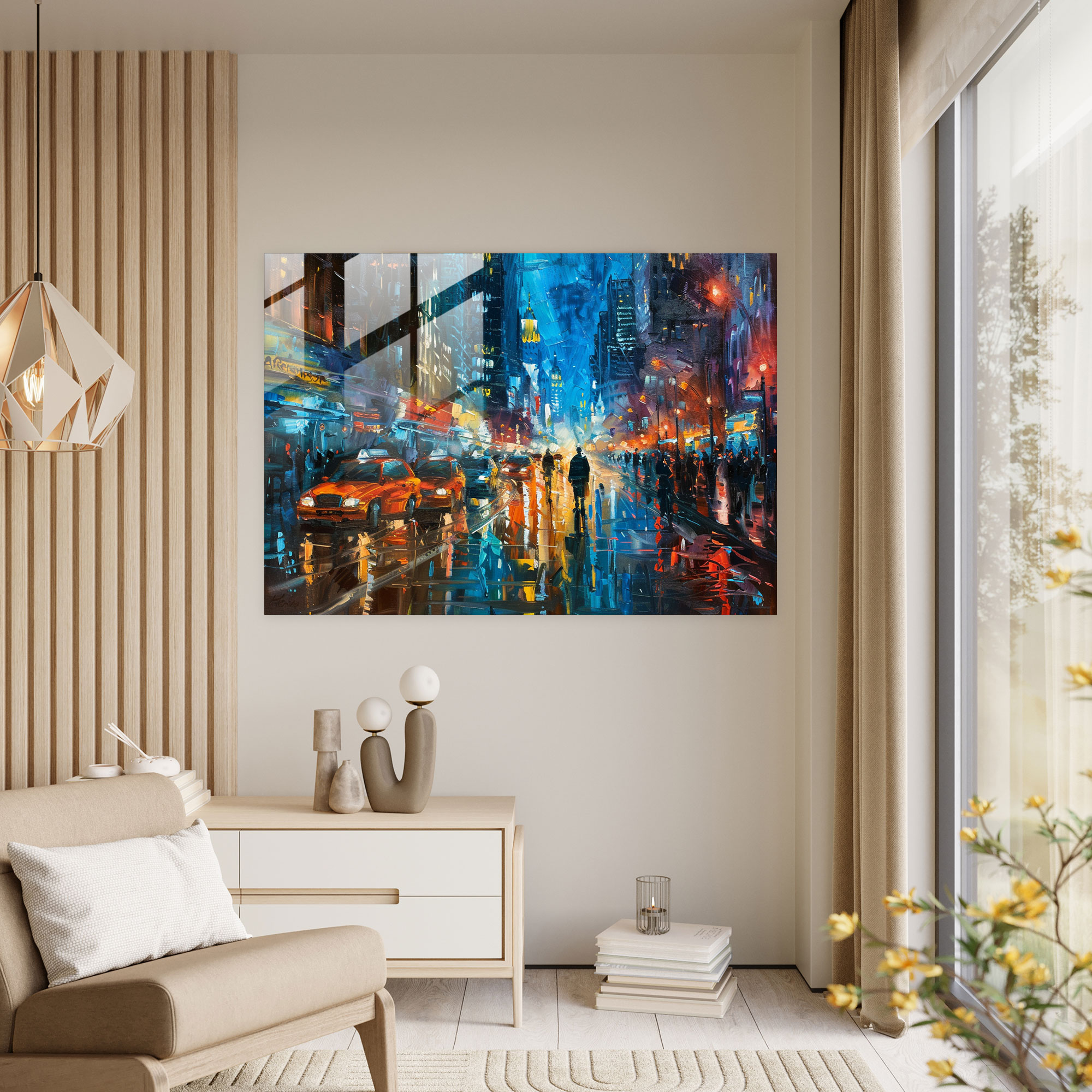 City Pulse Glass Print Modern Art - Leonid Afremov, Home Decoration, Leonid Afremov, Modern Art