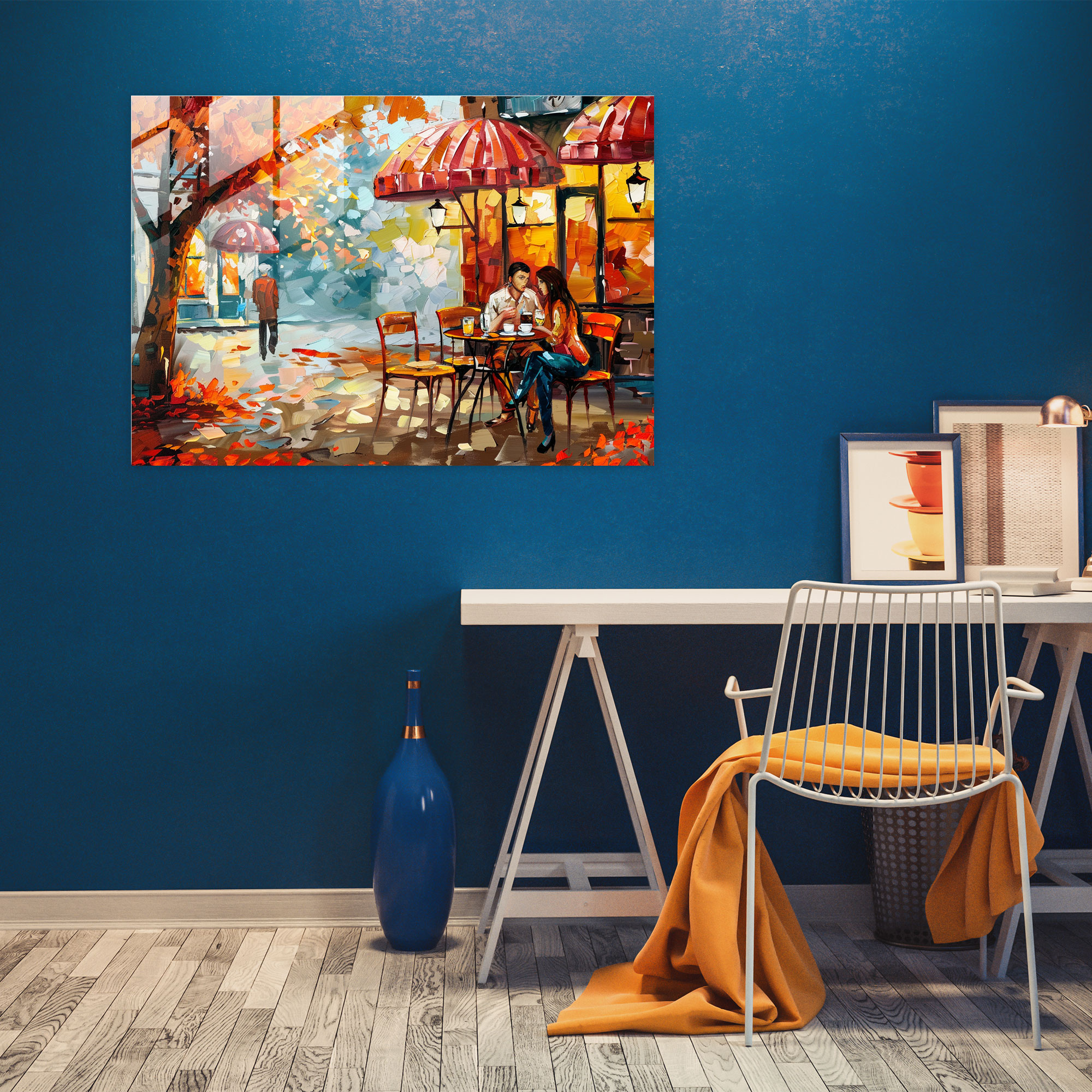 Cafe Charm Glass Print Wall Decoration - Leonid Afremov, Glass Print, Wall Decoration, Home Decoration