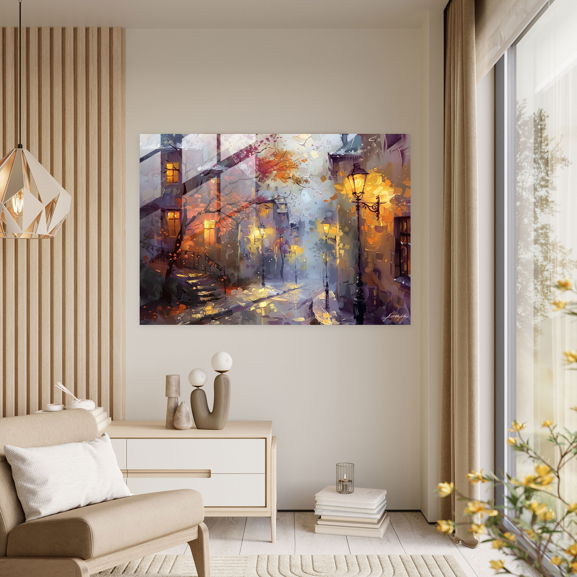 Leonid Afremov Glass Print Street Wall Art - Leonid Afremov, Wall Decoration, Glass Wall Art, Home Decoration