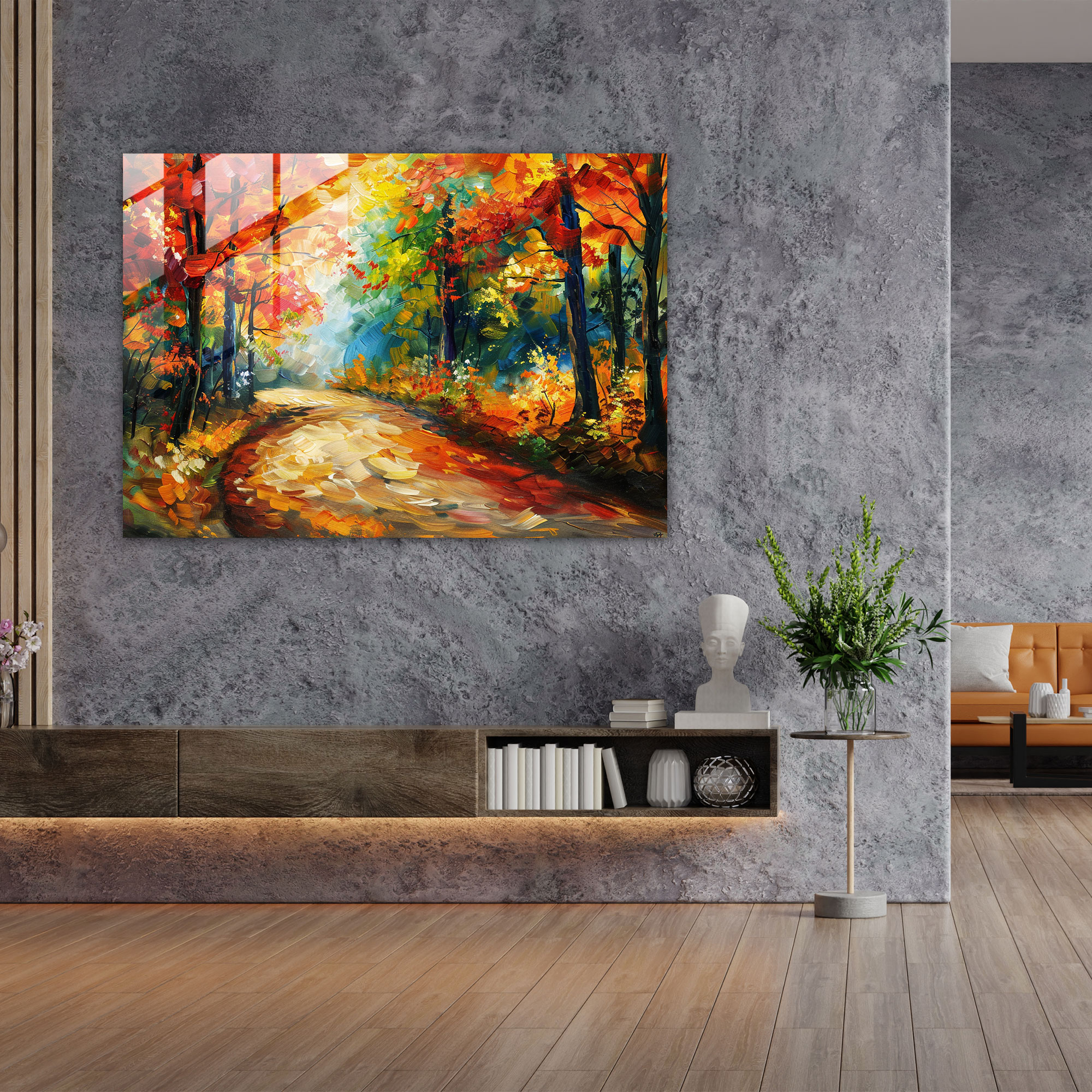 Leonid Afremov Glass Wall Art Autumn Forest - Leonid Afremov, Modern Art, Glass Print, Glass Art