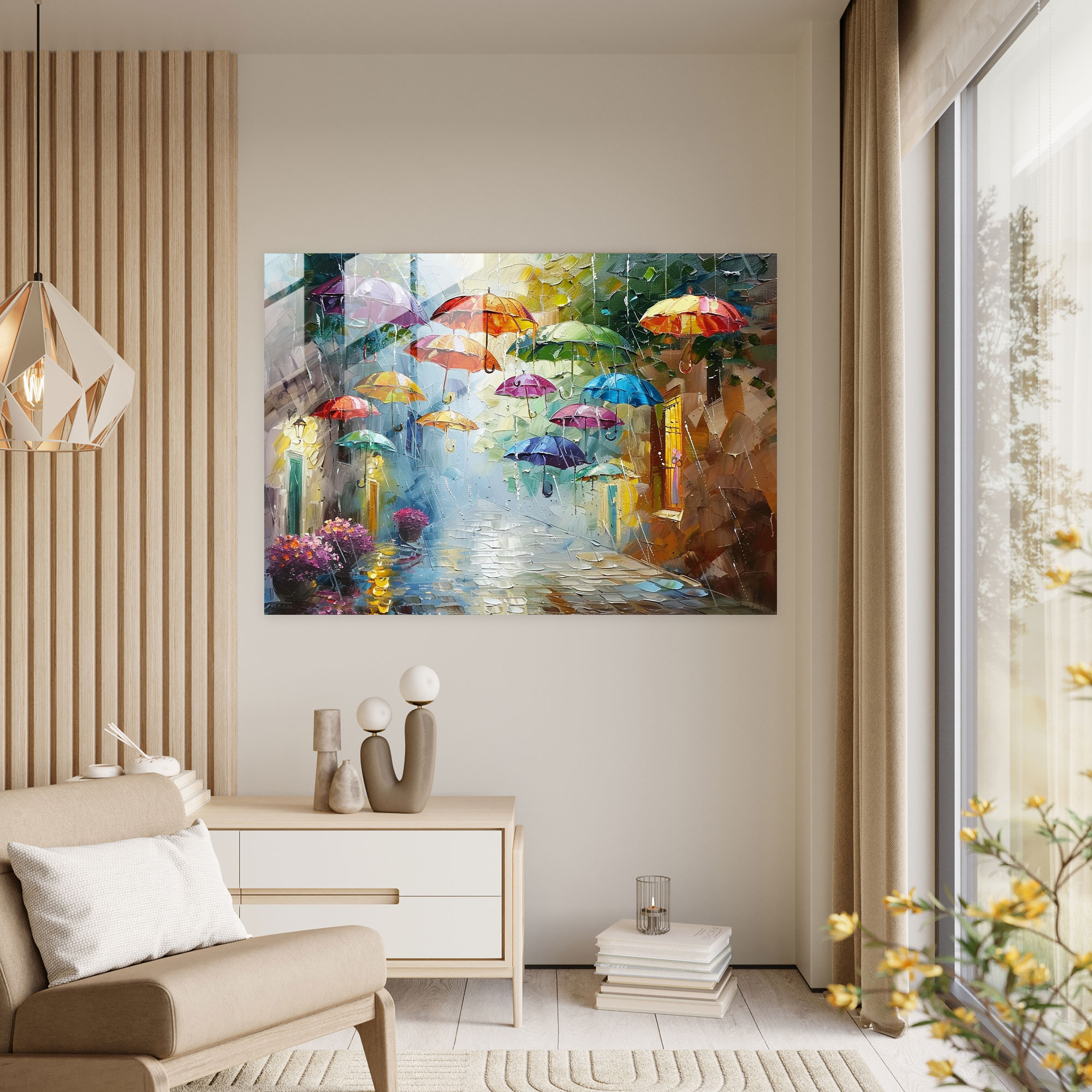 Leonid Afremov Glass Print Whimsical Street Scene - Leonid Afremov, Home Decoration, Glass Wall Art, Glass Print