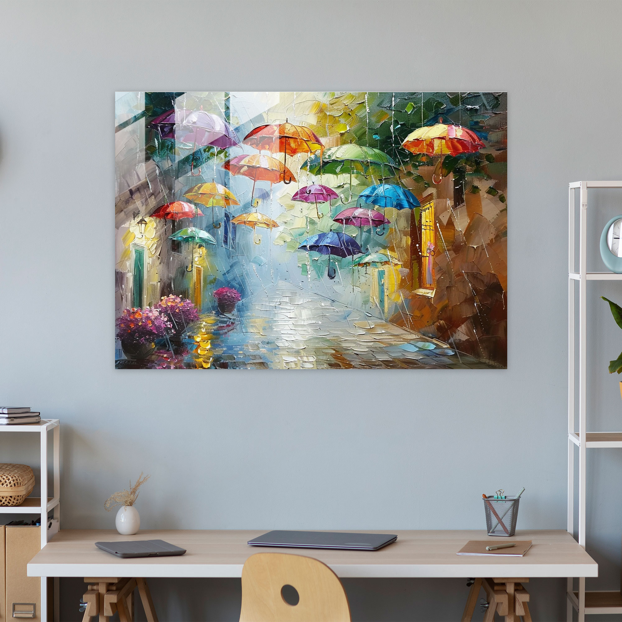 Leonid Afremov Glass Print Whimsical Street Scene - Leonid Afremov, Home Decoration, Glass Wall Art, Glass Print