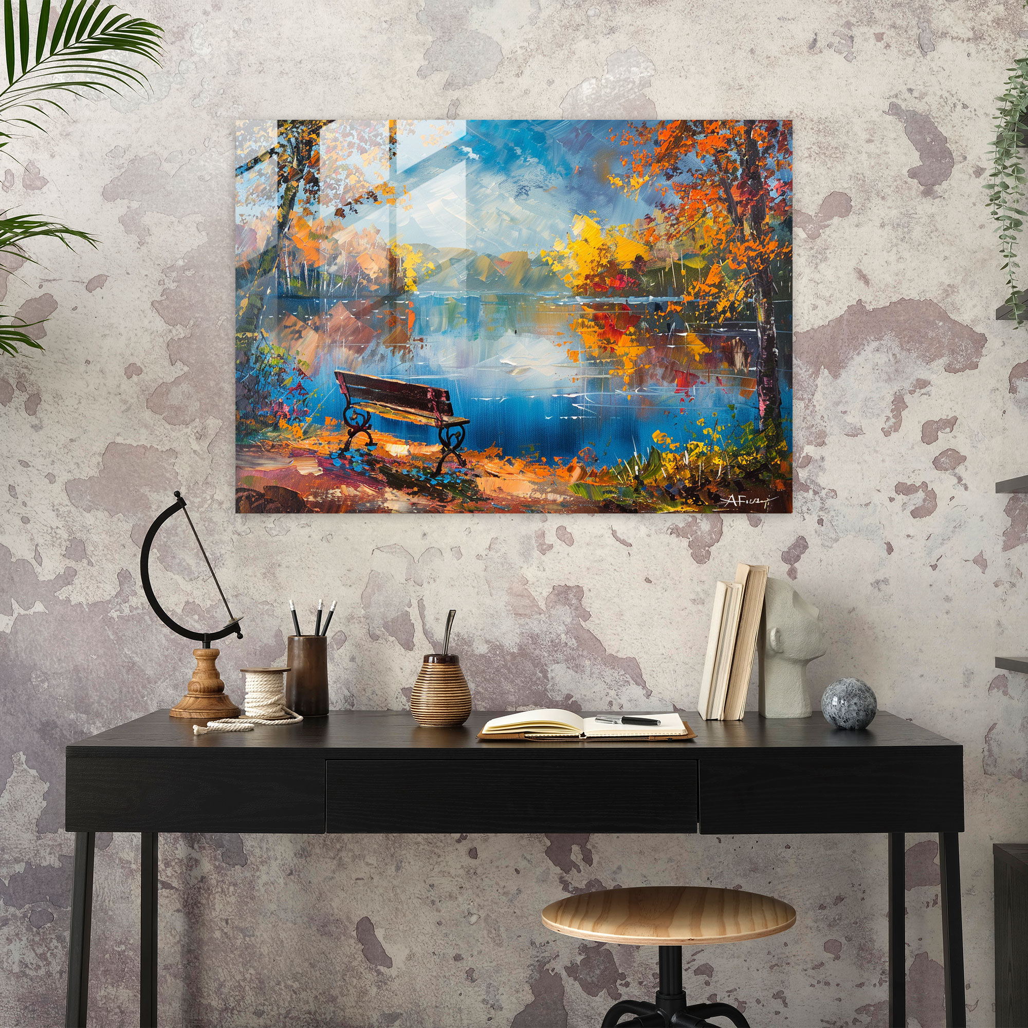 Leonid Afremov Glass Wall Art Lakeside View - Leonid Afremov, Home Decoration, Modern Art, Wall Decoration