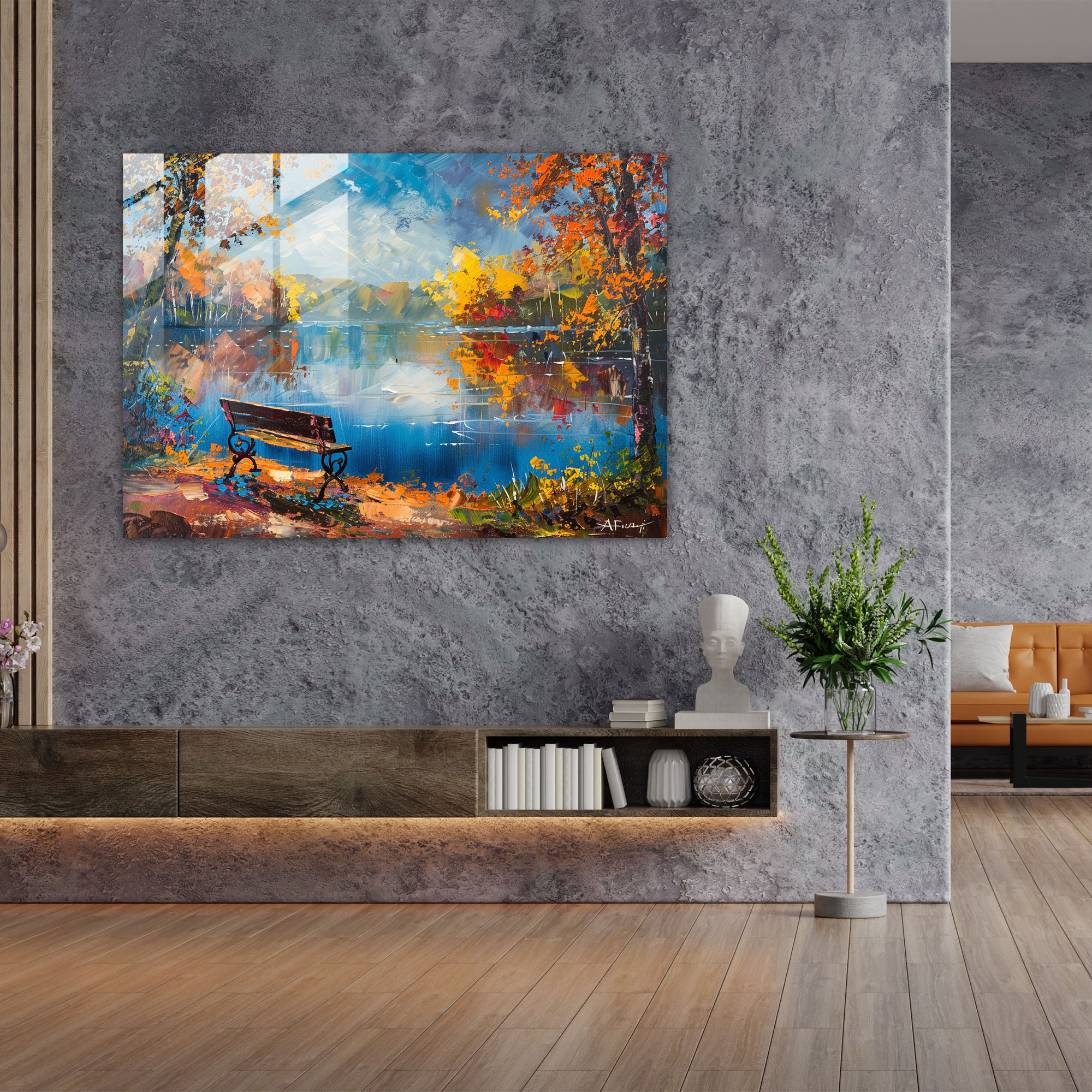 Leonid Afremov Glass Wall Art Lakeside View - Leonid Afremov, Home Decoration, Modern Art, Wall Decoration