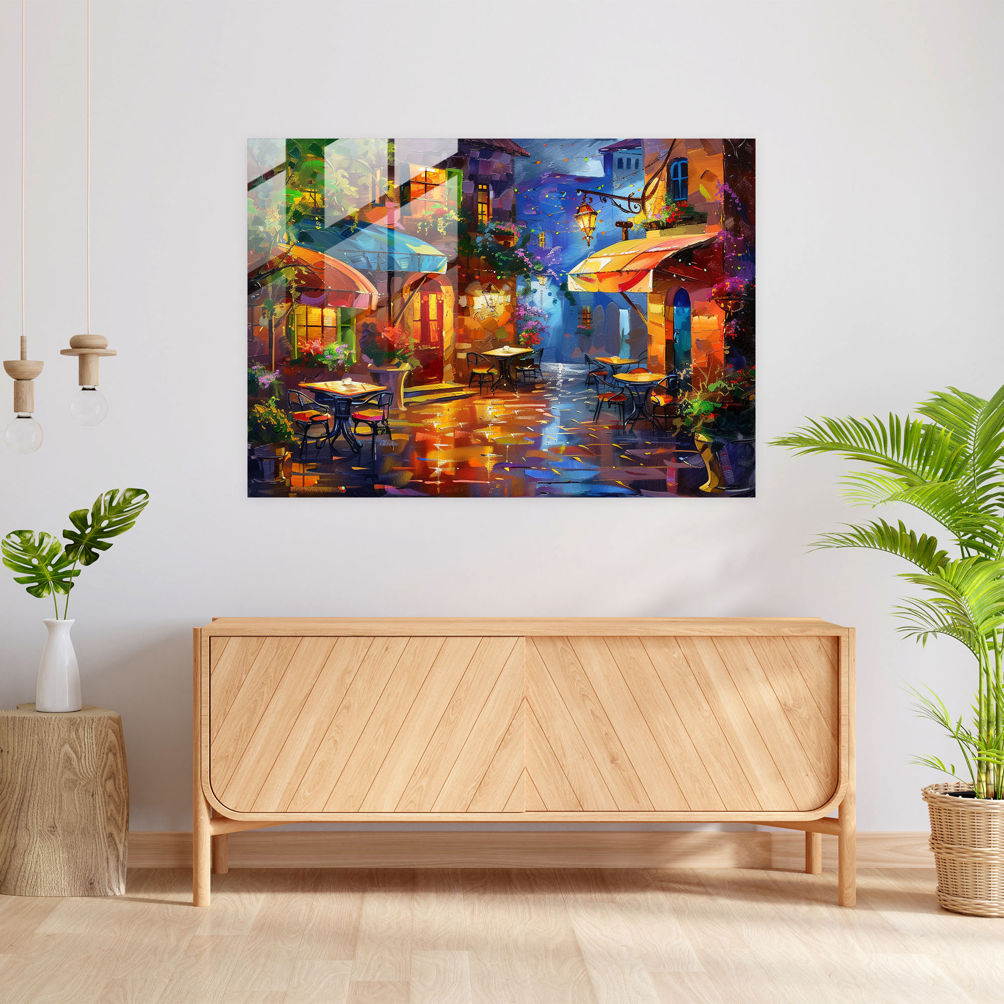 Leonid Afremov Glass Wall Art Cozy Cafe Scene - Leonid Afremov, Glass Art, Home Decoration, Wall Decoration