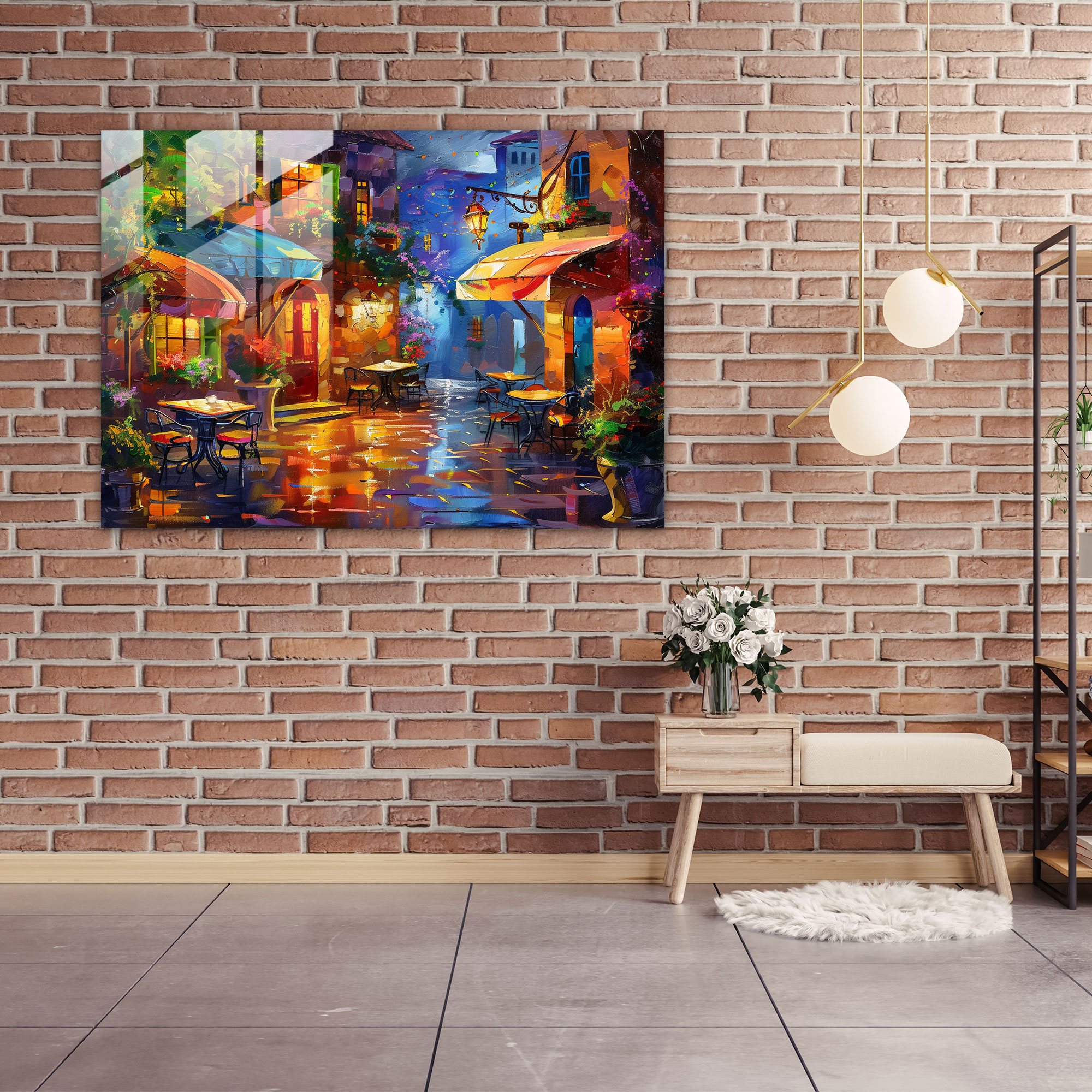 Leonid Afremov Glass Wall Art Cozy Cafe Scene - Leonid Afremov, Glass Art, Home Decoration, Wall Decoration