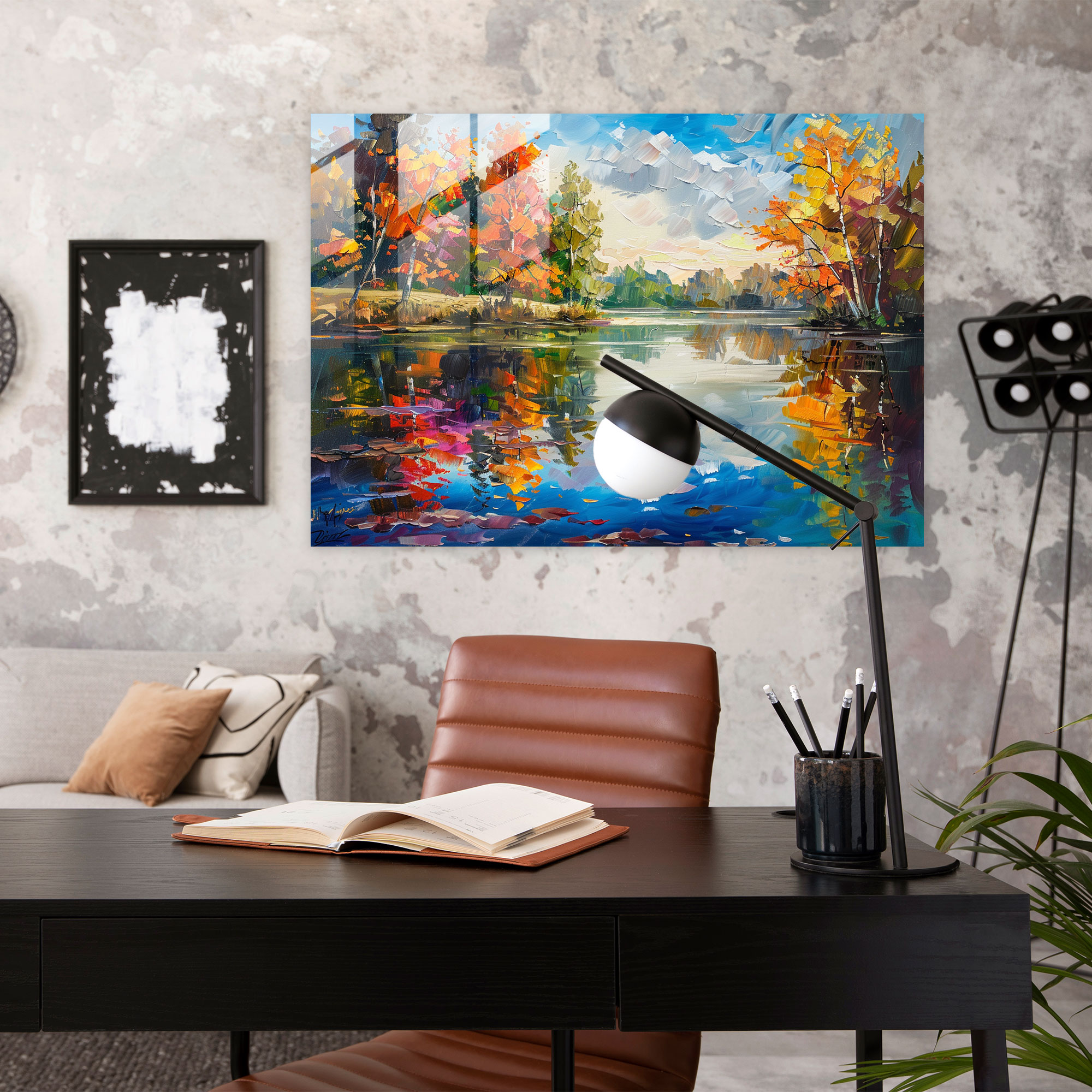 Lakeside Reflections Glass Print - Leonid Afremov, Glass Wall Art, Modern Art, Leonid Afremov