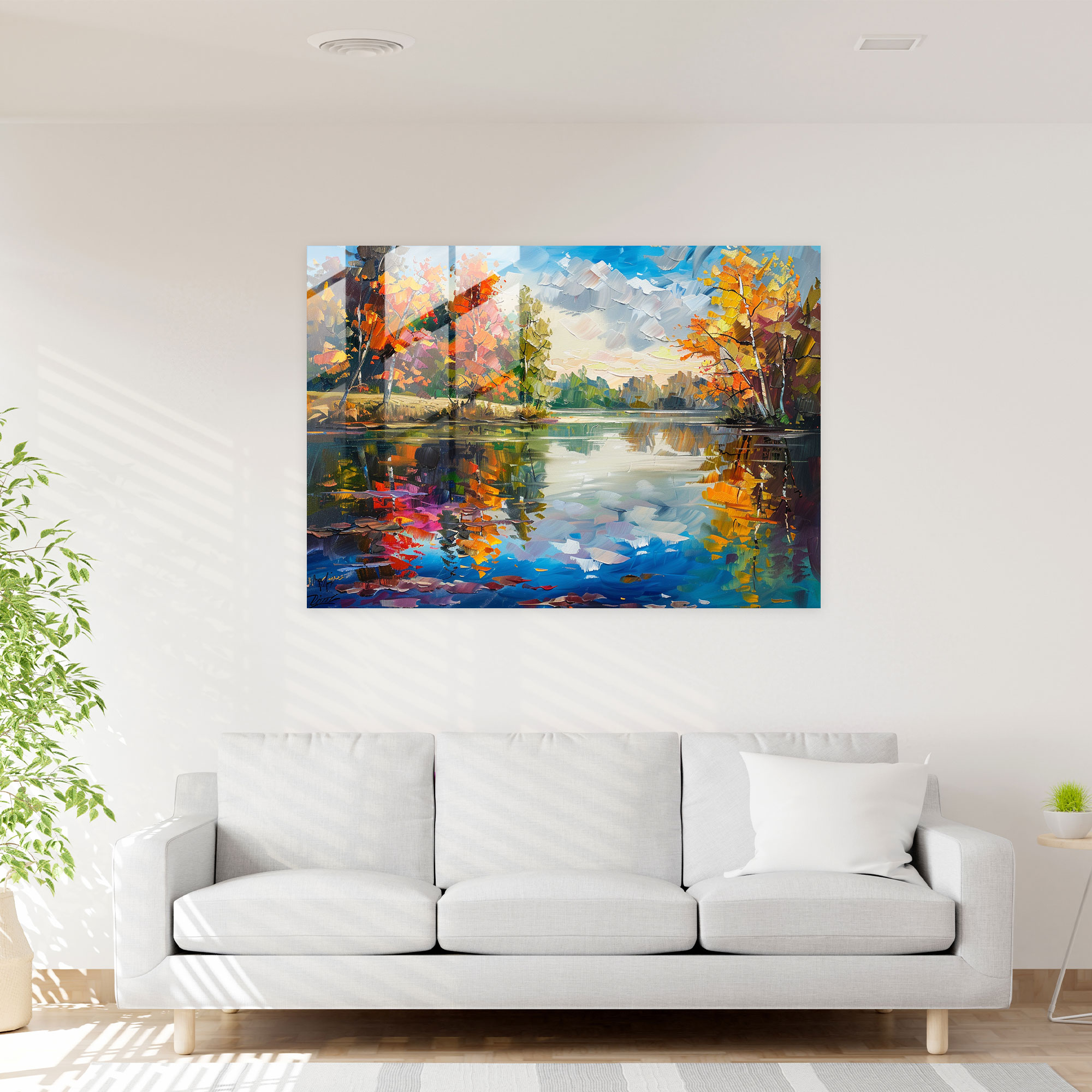 Lakeside Reflections Glass Print - Leonid Afremov, Glass Wall Art, Modern Art, Leonid Afremov