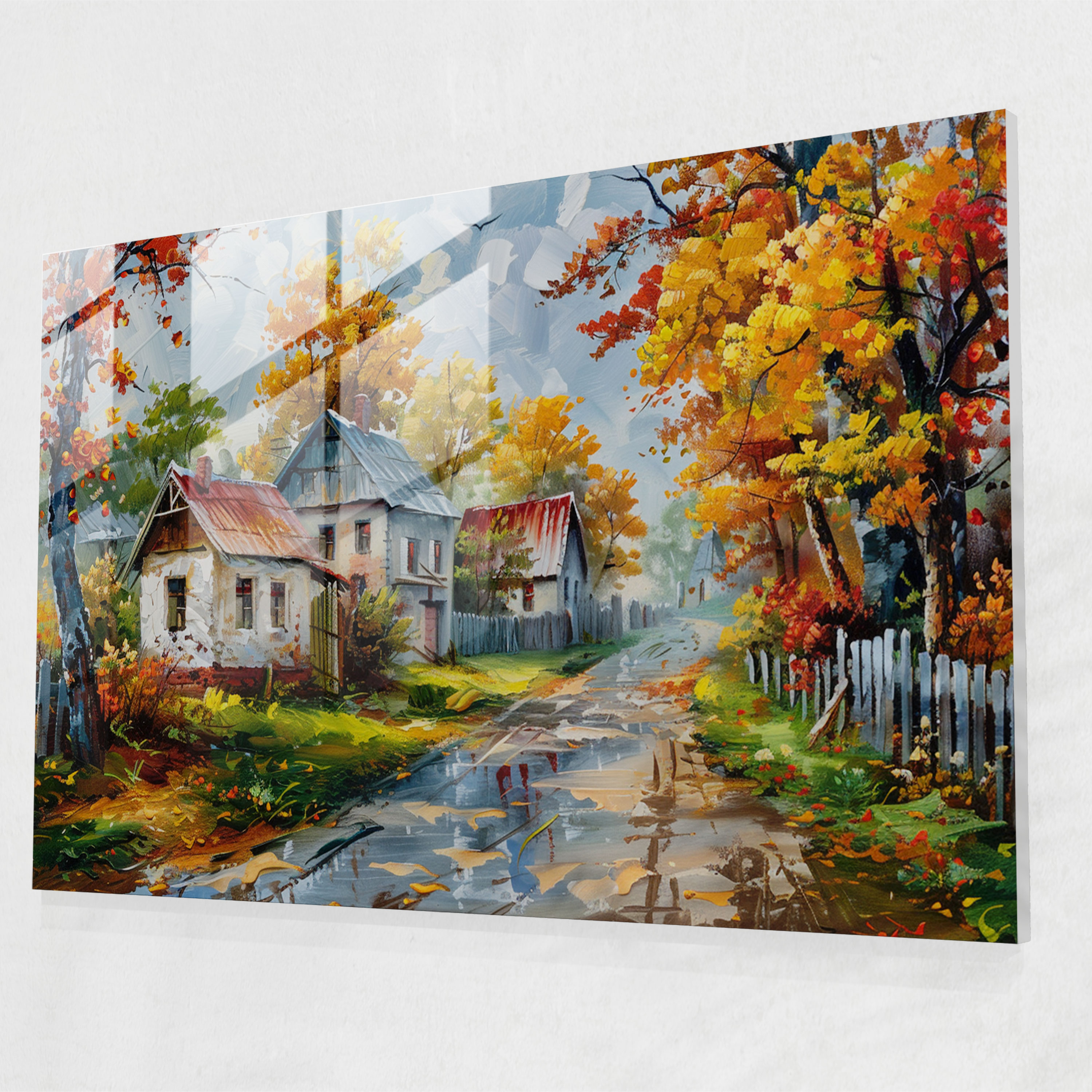Charming Village Glass Print - Leonid Afremov, Glass Print, Glass Art, Wall Decoration