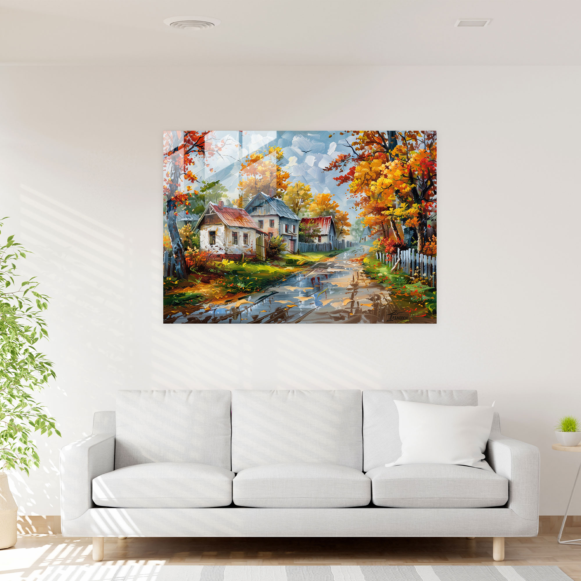 Charming Village Glass Print - Leonid Afremov, Glass Print, Glass Art, Wall Decoration
