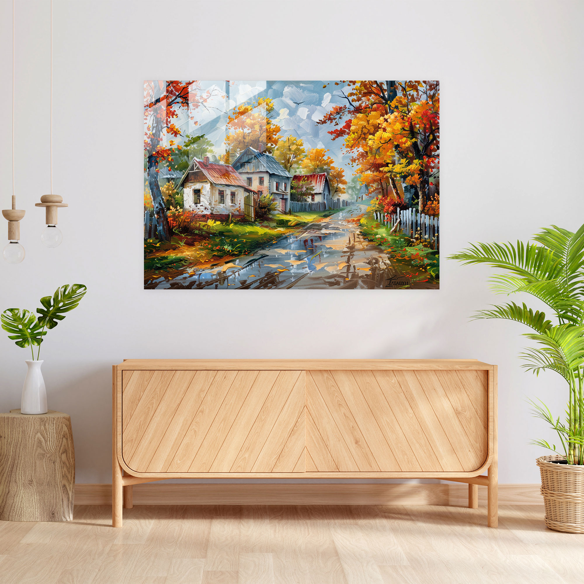 Charming Village Glass Print - Leonid Afremov, Glass Print, Glass Art, Wall Decoration