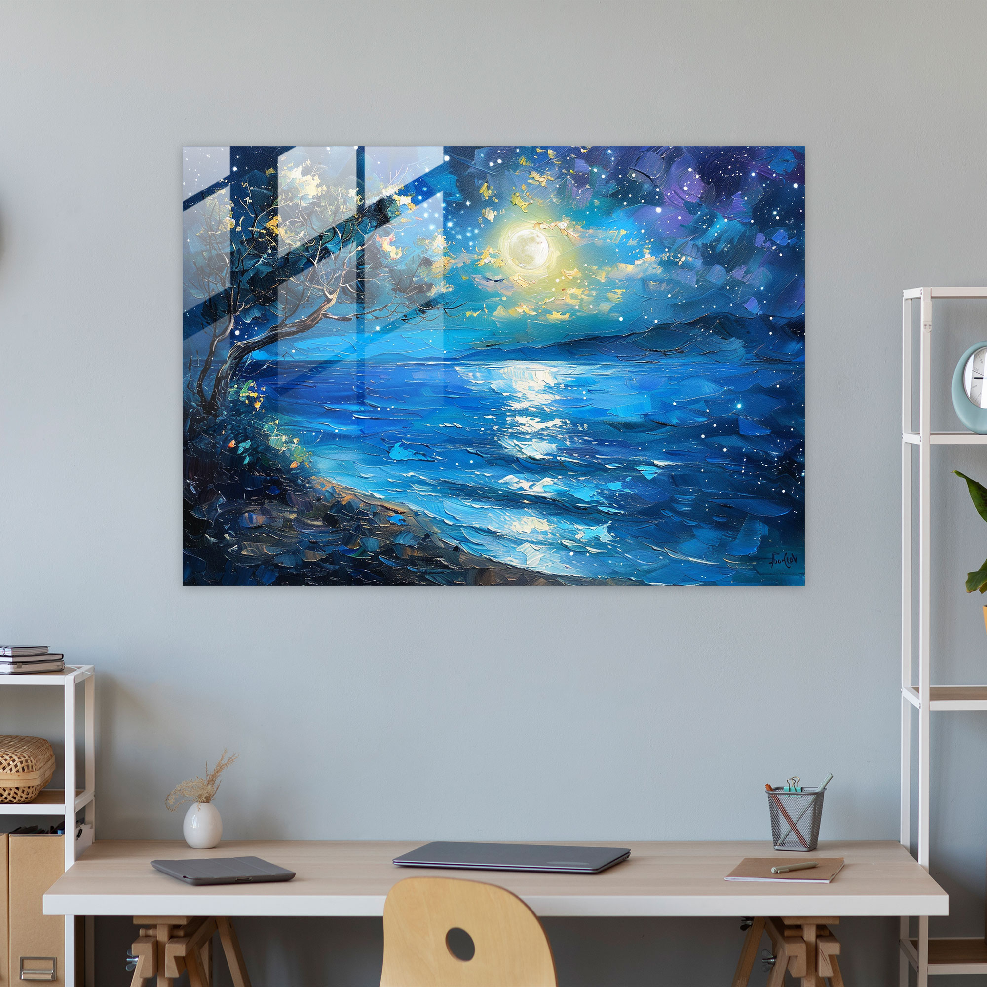 Mystical Moonlit Glass Print - Leonid Afremov, Glass Art, Wall Decoration, Modern Art