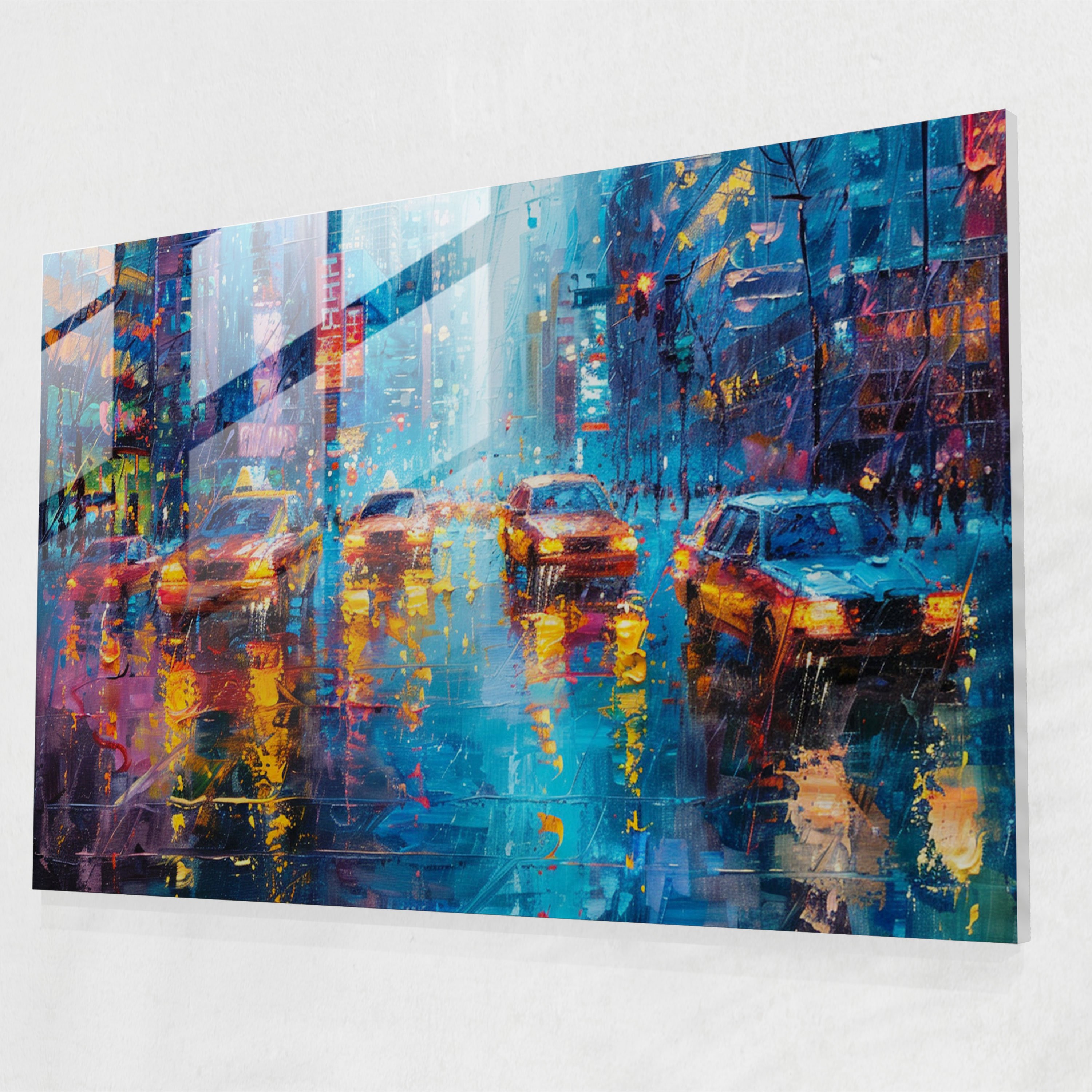 Leonid Afremov Glass Print - Rainy Cityscape Glass Wall Art - Leonid Afremov, Home Decoration, Glass Print, Wall Decoration