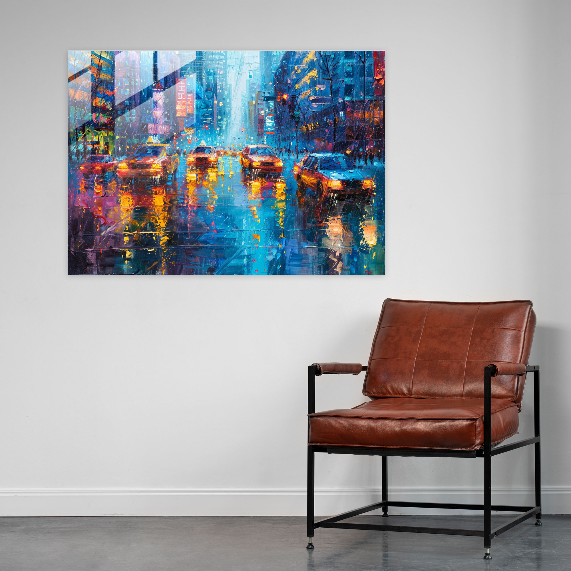 Leonid Afremov Glass Print - Rainy Cityscape Glass Wall Art - Leonid Afremov, Home Decoration, Glass Print, Wall Decoration
