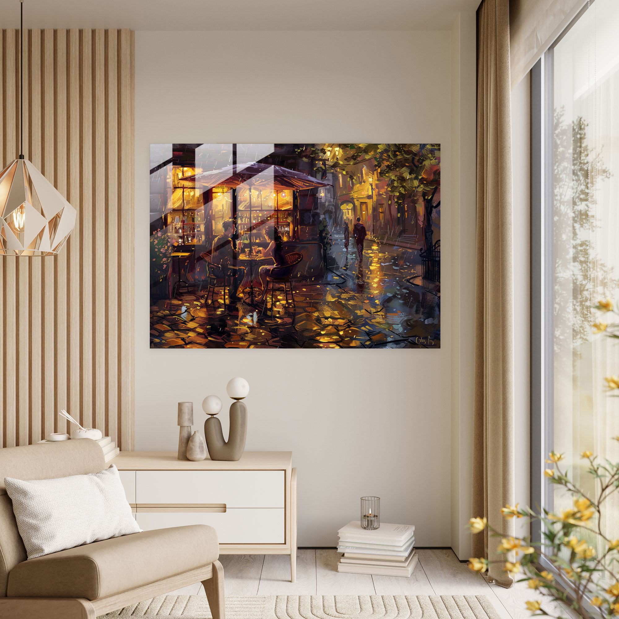 Leonid Afremov Glass Print - Cozy Cafe Glass Wall Art - Leonid Afremov, Leonid Afremov, Wall Decoration, Home Decoration