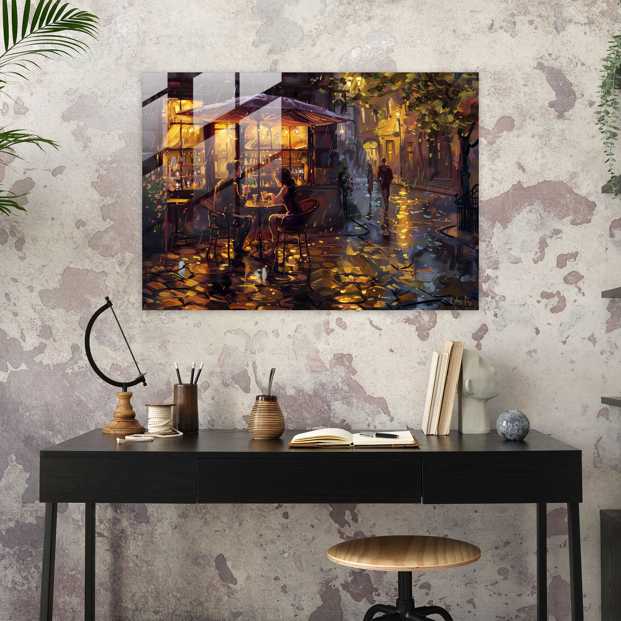 Leonid Afremov Glass Print - Cozy Cafe Glass Wall Art - Leonid Afremov, Leonid Afremov, Wall Decoration, Home Decoration