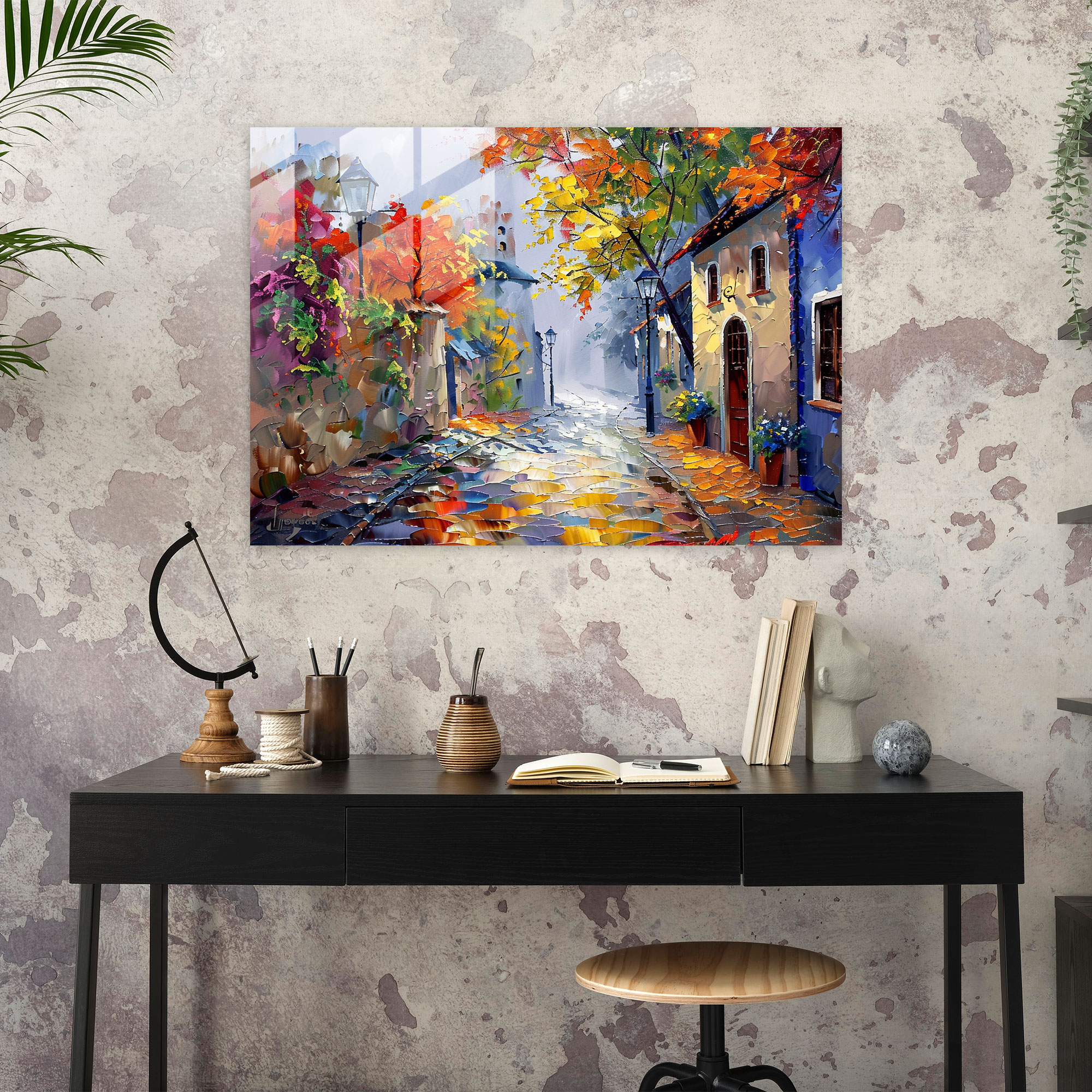 Leonid Afremov Glass Print - Village Street Glass Wall Art - Leonid Afremov, Wall Decoration, Leonid Afremov, Home Decoration