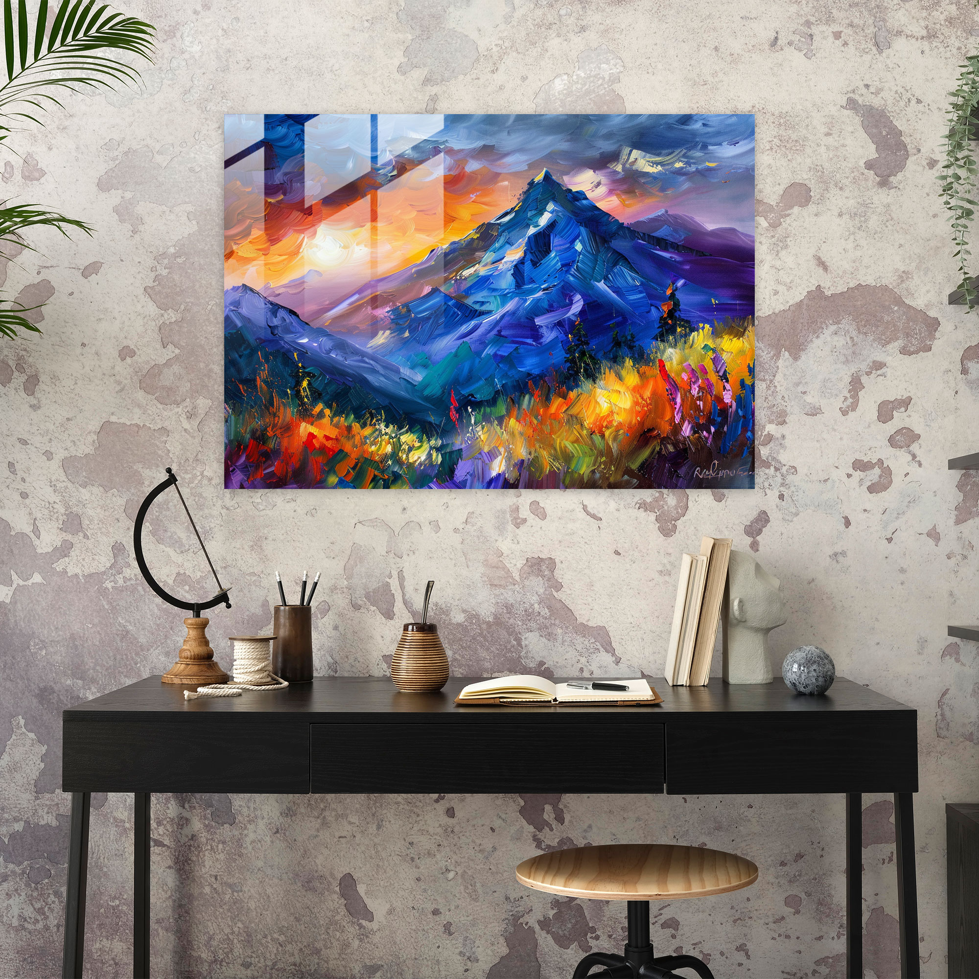 Leonid Afremov Glass Print - Mountain Landscape Glass Wall Art - Leonid Afremov, Leonid Afremov, Modern Art, Glass Print