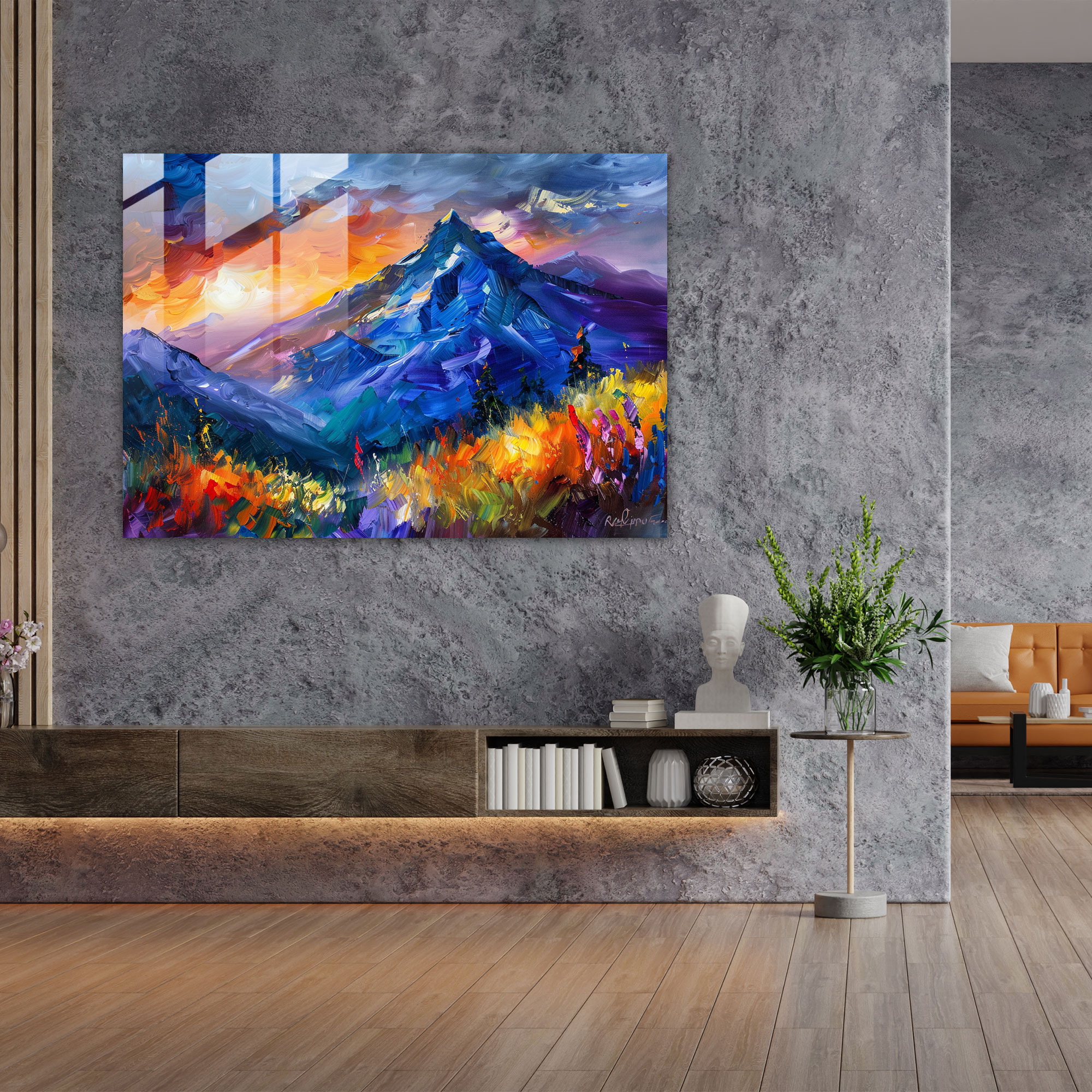 Leonid Afremov Glass Print - Mountain Landscape Glass Wall Art - Leonid Afremov, Leonid Afremov, Modern Art, Glass Print