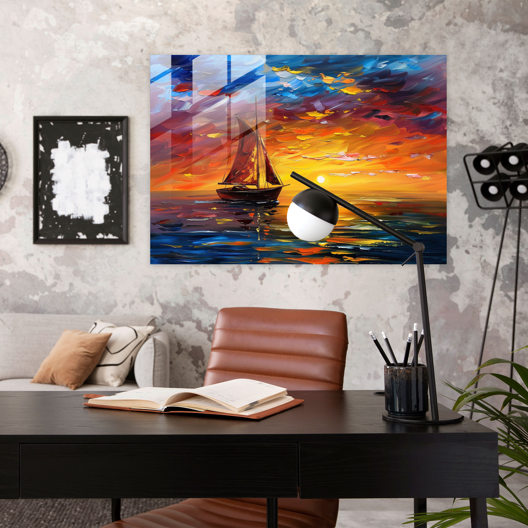 Sunset Seascape Glass Print - Leonid Afremov, Home Decoration, Glass Art, Glass Wall Art
