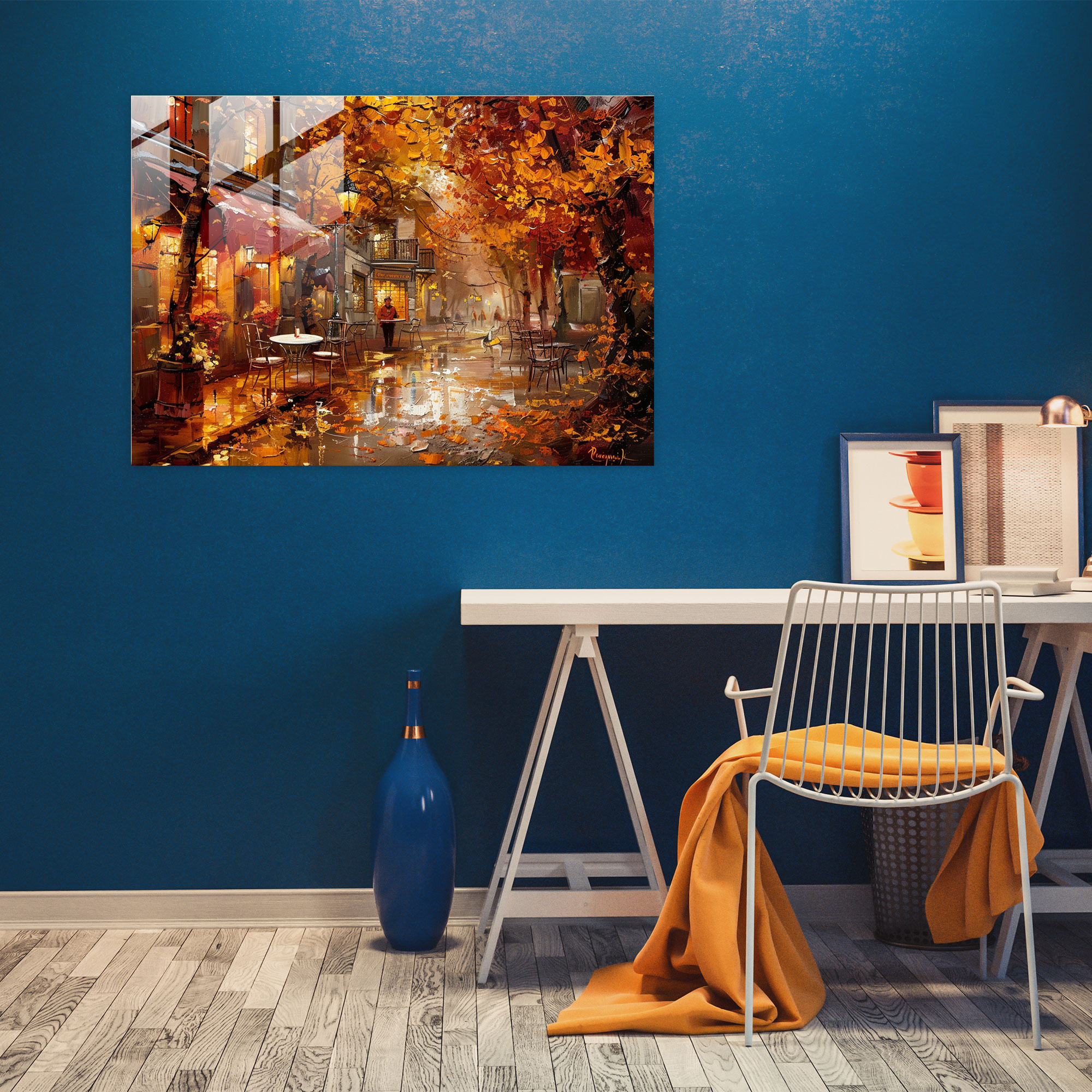 Autumn Cafe Glass Print - Leonid Afremov, Wall Decoration, Home Decoration, Glass Art