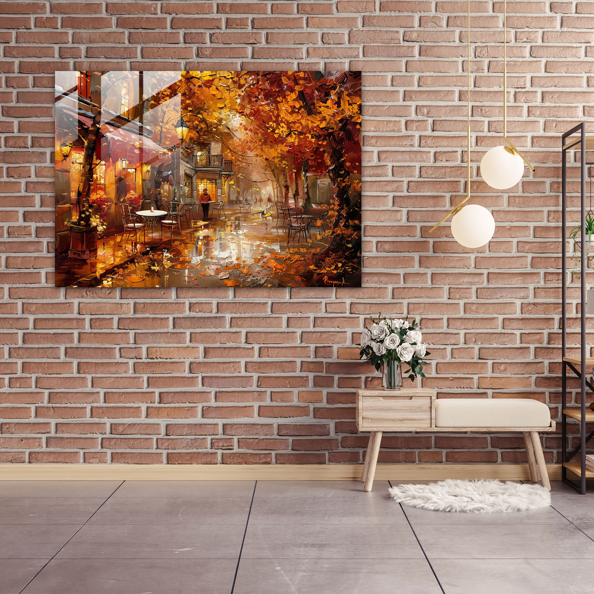 Autumn Cafe Glass Print - Leonid Afremov, Wall Decoration, Home Decoration, Glass Art
