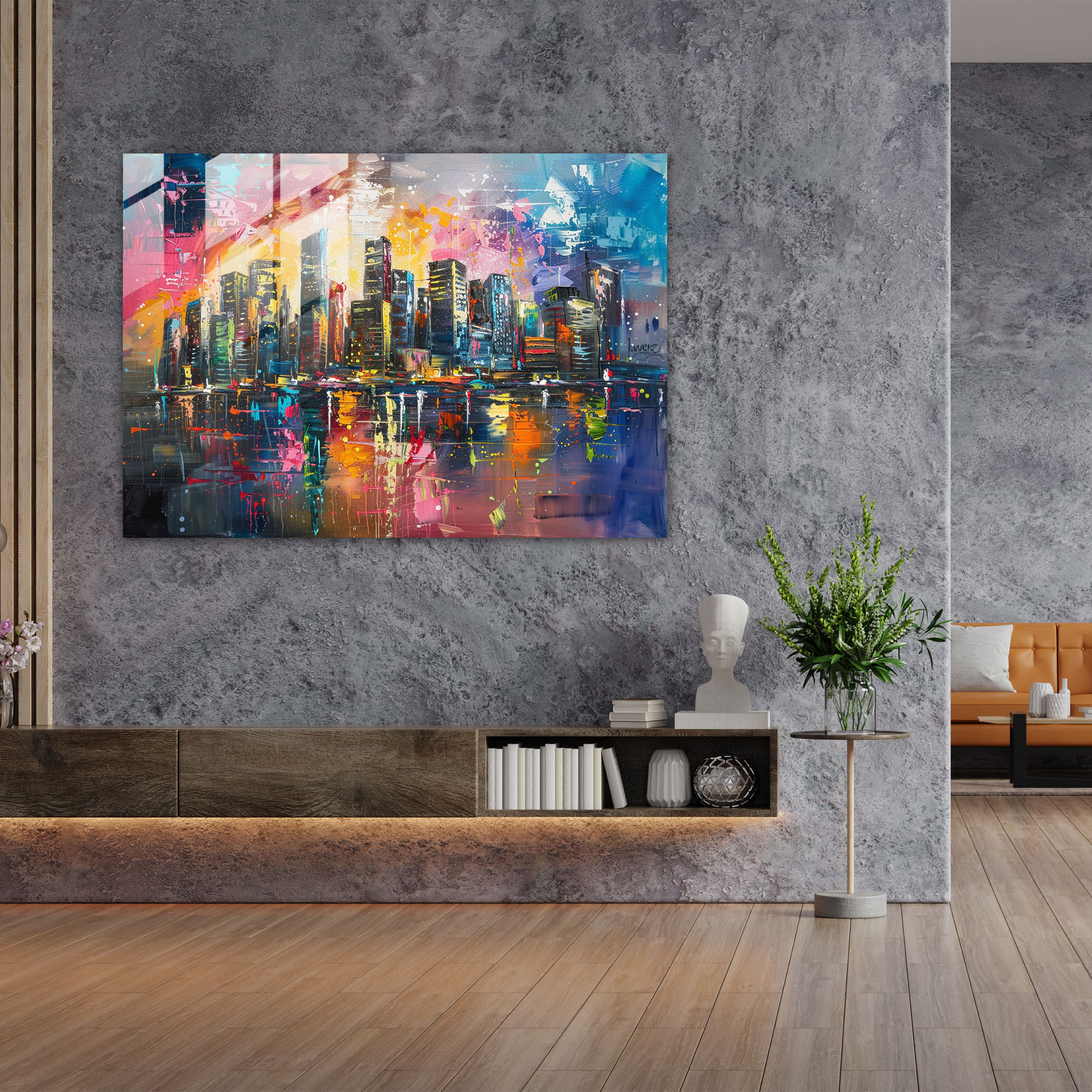 Leonid Afremov Glass Print - Colorful Cityscape - Leonid Afremov, Glass Wall Art, Modern Art, Leonid Afremov