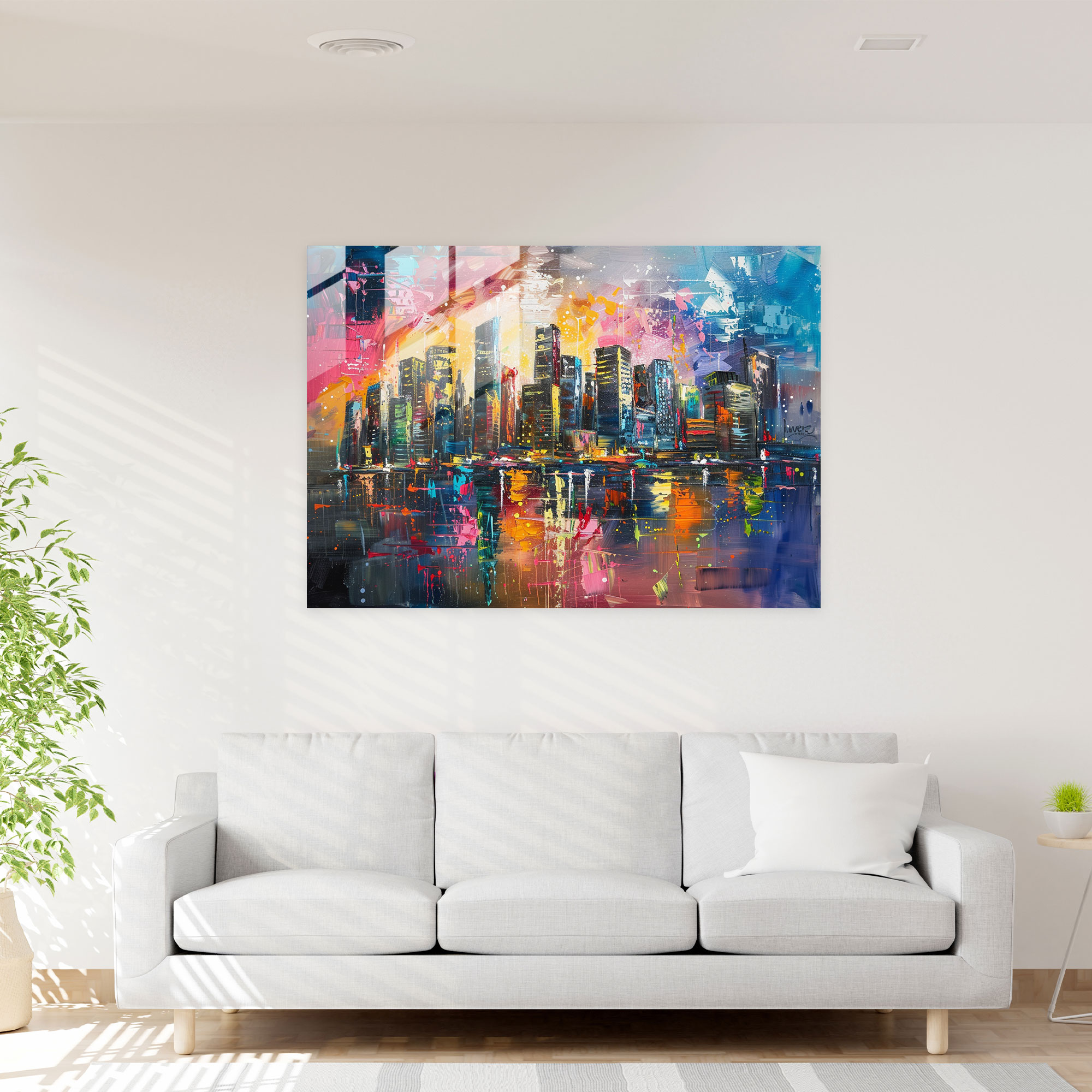 Leonid Afremov Glass Print - Colorful Cityscape - Leonid Afremov, Glass Wall Art, Modern Art, Leonid Afremov