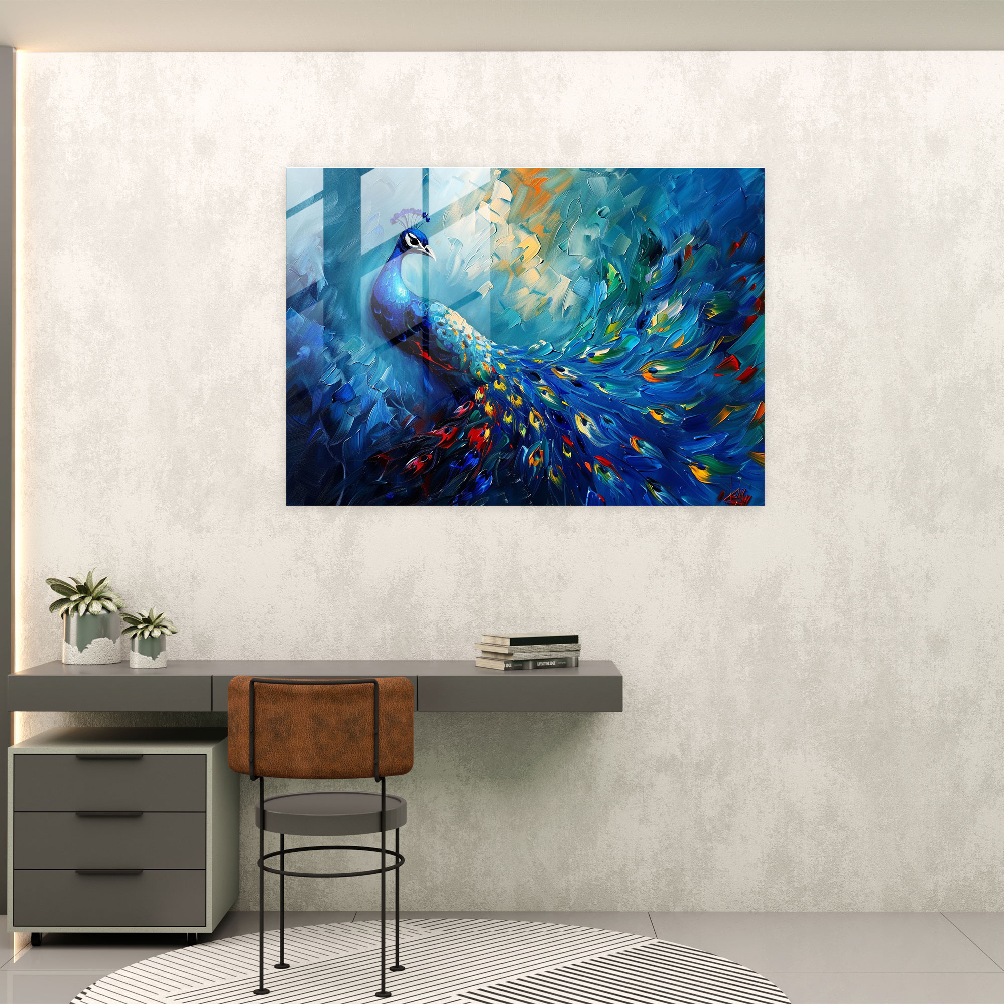 Leonid Afremov Glass Art - Majestic Peacock - Leonid Afremov, Modern Art, Glass Print, Home Decoration