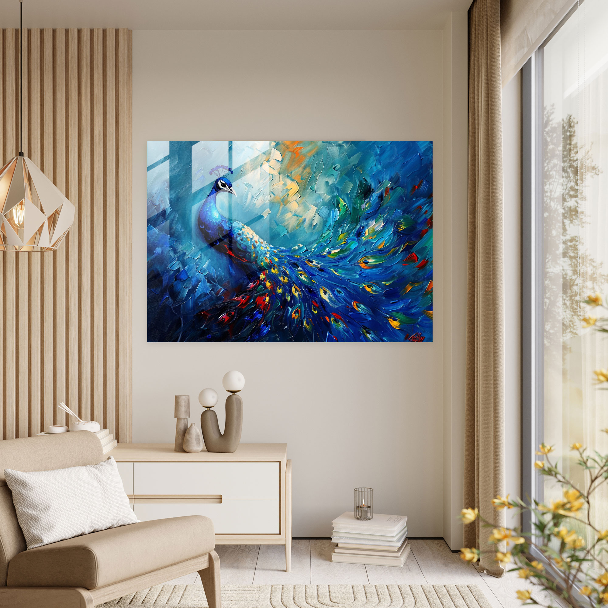Leonid Afremov Glass Art - Majestic Peacock - Leonid Afremov, Modern Art, Glass Print, Home Decoration