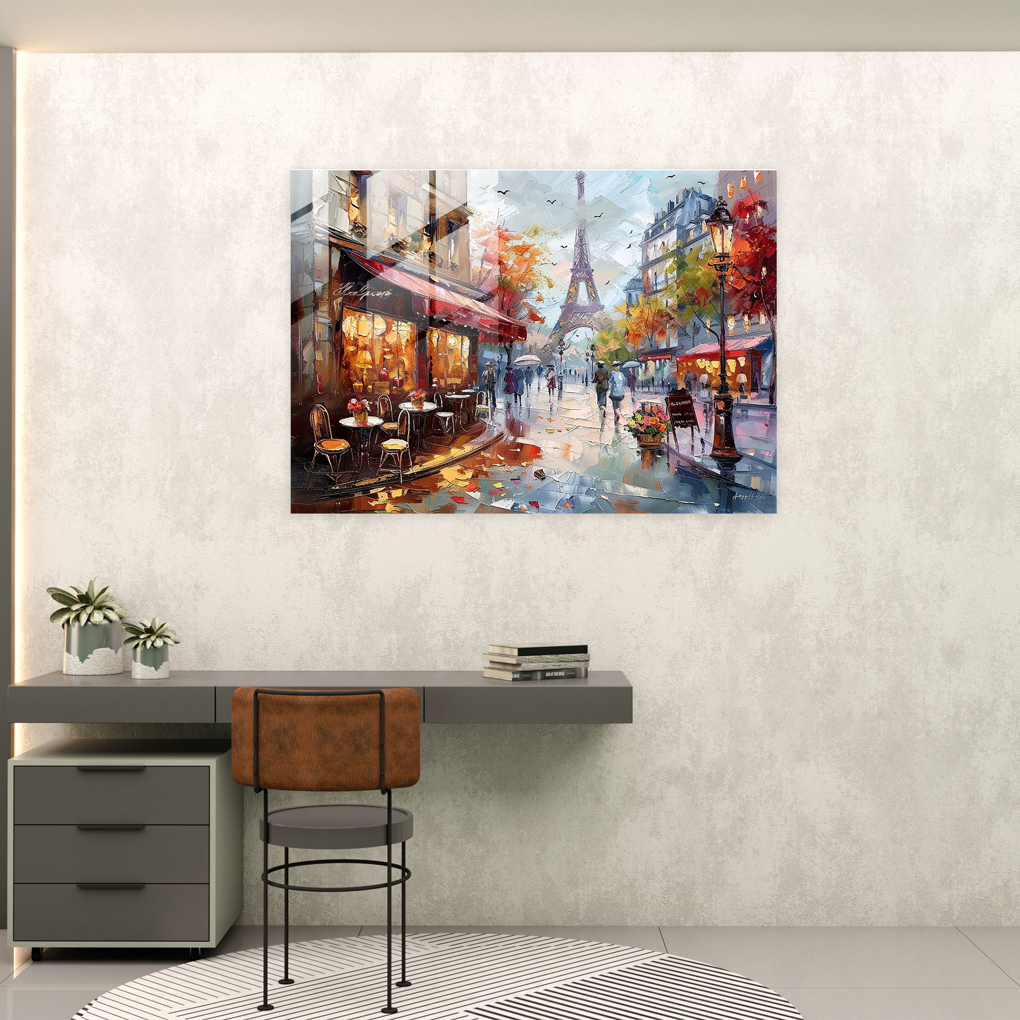 Leonid Afremov Modern Art - Parisian Street - Leonid Afremov, Glass Print, Wall Decoration, Home Decoration