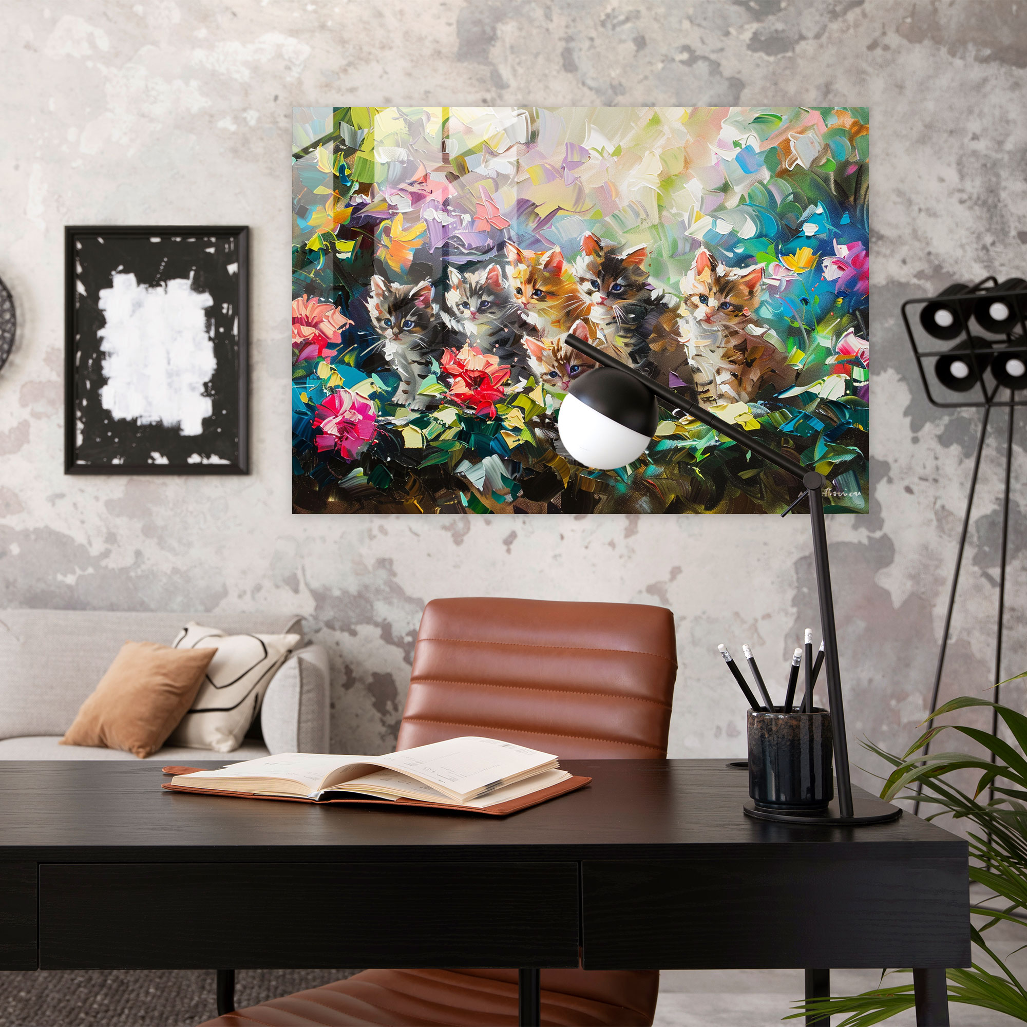 Leonid Afremov Wall Decoration - Playful Kittens - Leonid Afremov, Glass Print, Glass Art, Wall Decoration