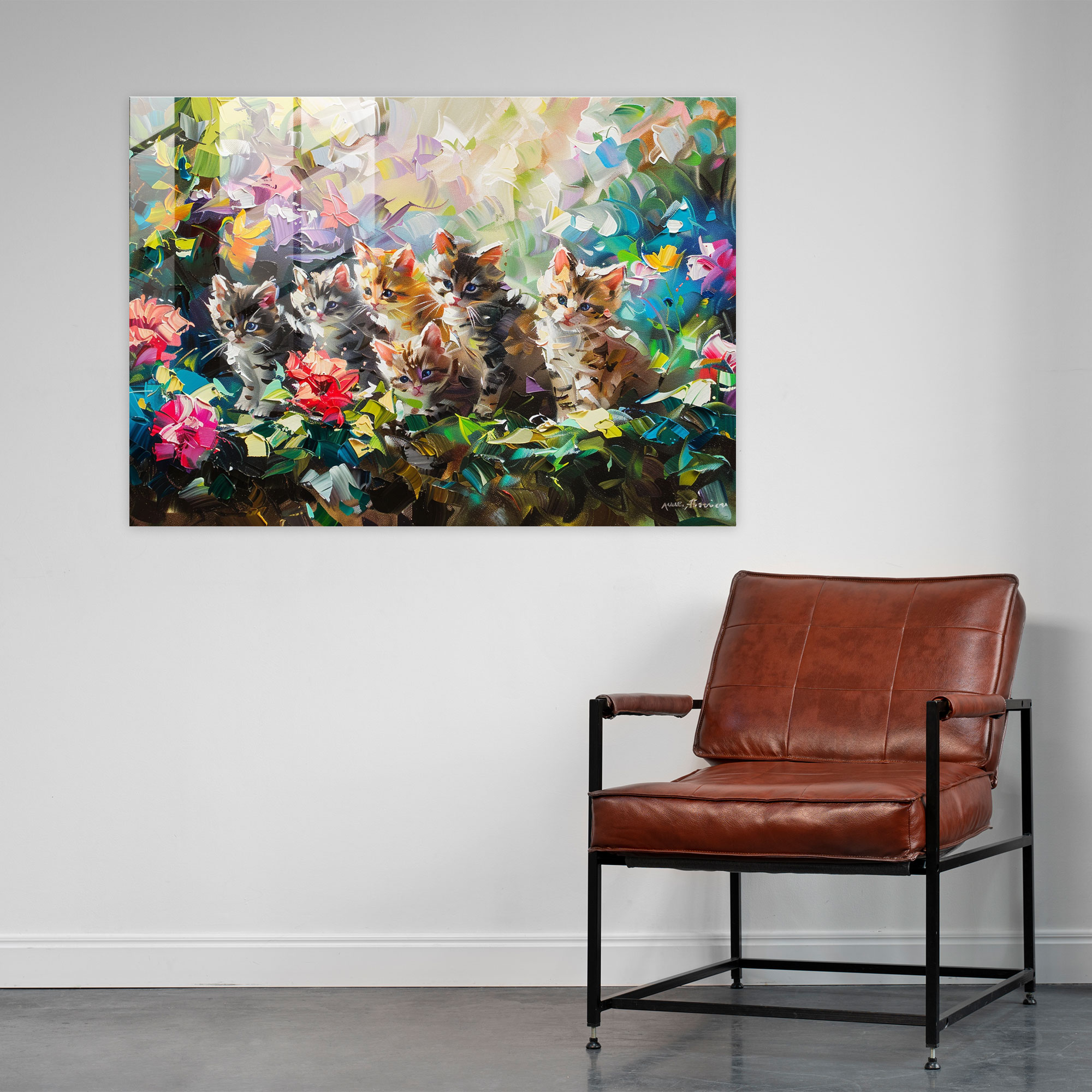 Leonid Afremov Wall Decoration - Playful Kittens - Leonid Afremov, Glass Print, Glass Art, Wall Decoration