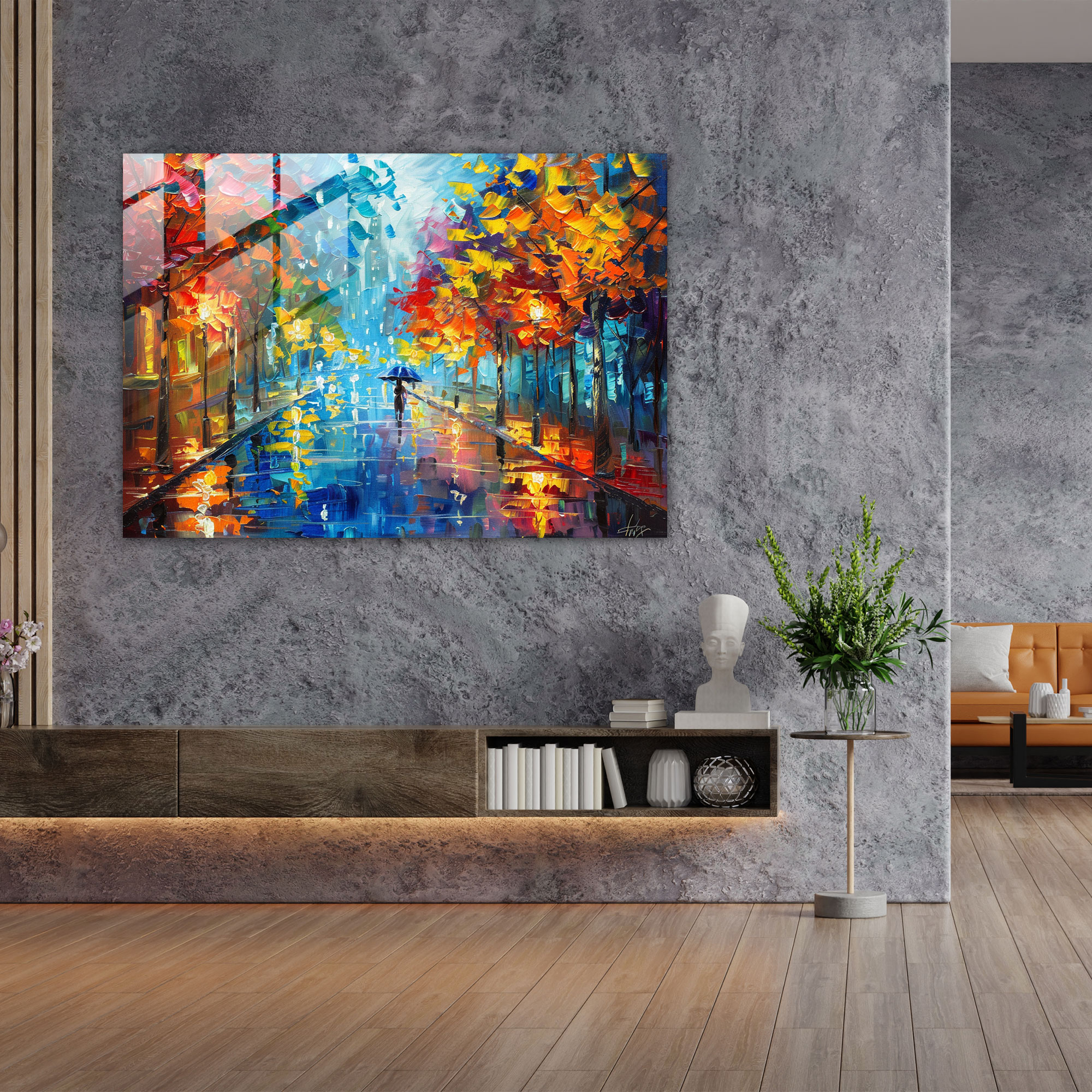 Leonid Afremov Glass Print - Colorful Cityscape - Leonid Afremov, Glass Wall Art, Wall Decoration, Glass Art