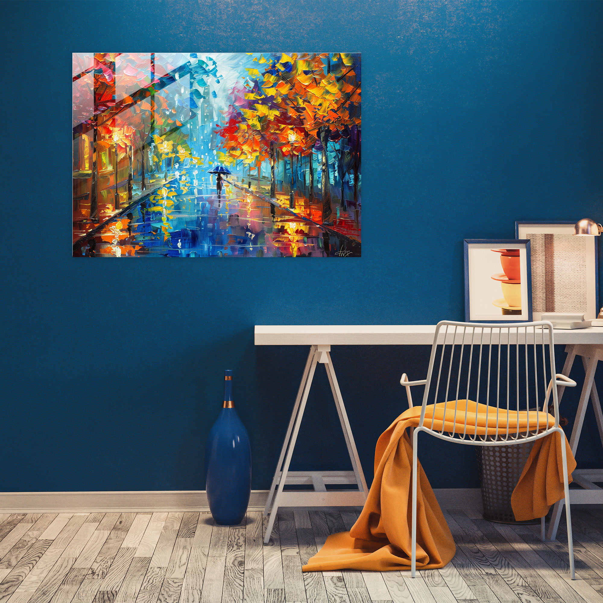 Leonid Afremov Glass Print - Colorful Cityscape - Leonid Afremov, Glass Wall Art, Wall Decoration, Glass Art