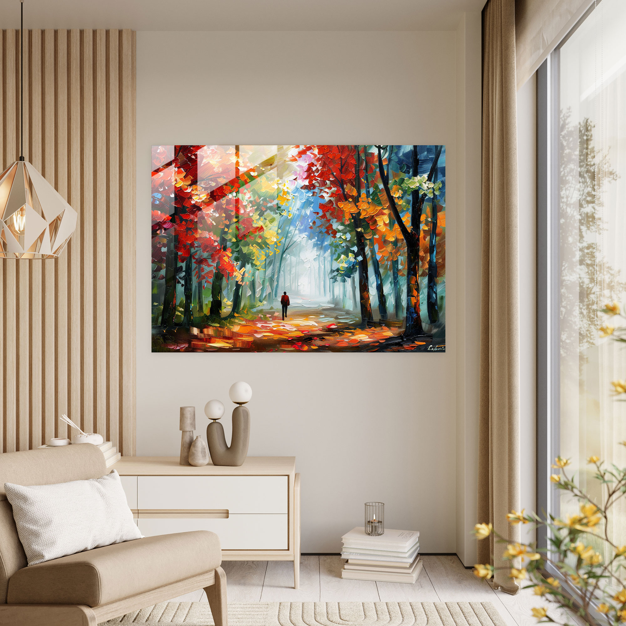 Leonid Afremov Glass Print - Autumn Forest - Leonid Afremov, Autumn Forest, Glass Print, Wall Decoration