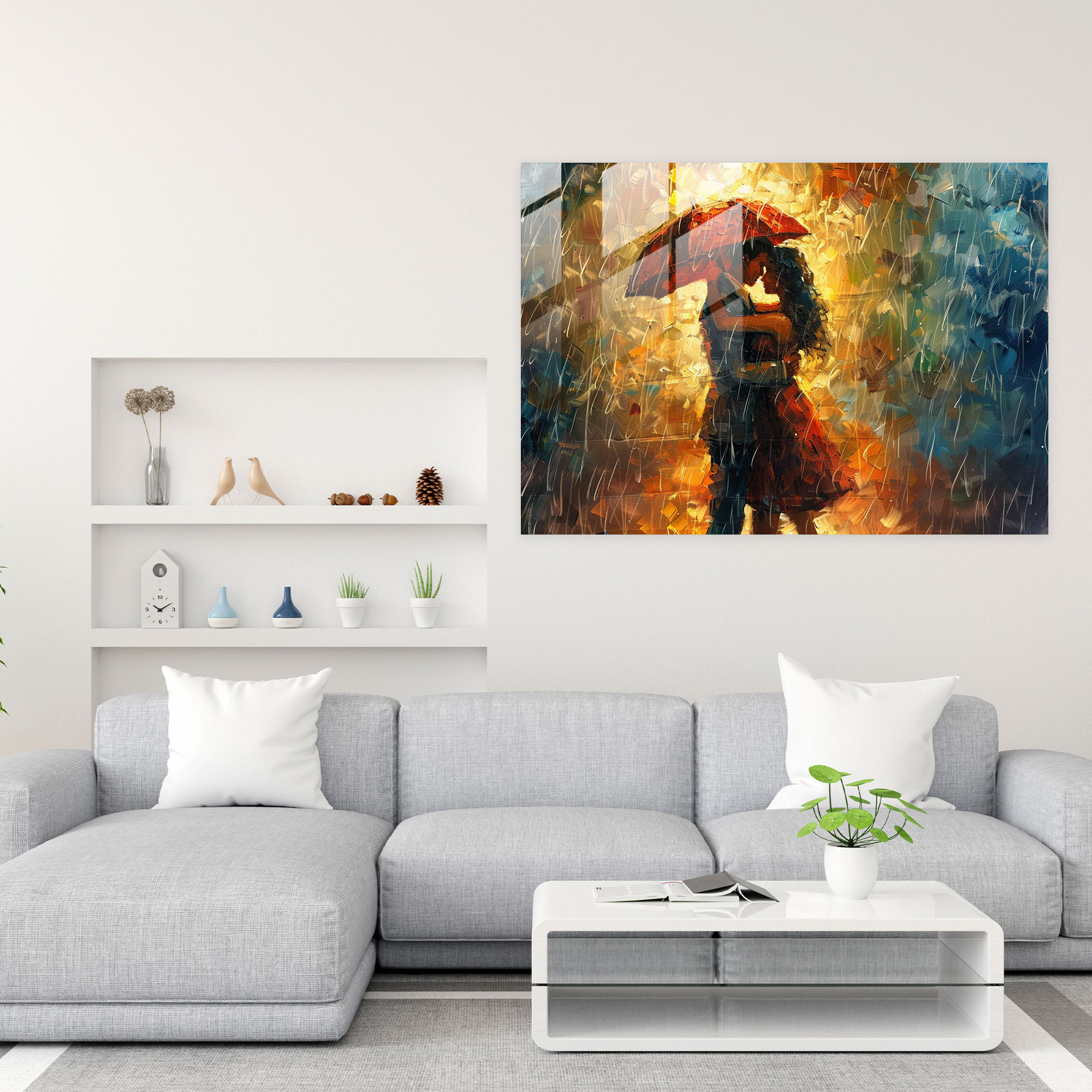 Leonid Afremov Glass Print - Dancing In The Rain - Leonid Afremov, Glass Wall Art, Home Decoration, Wall Decoration