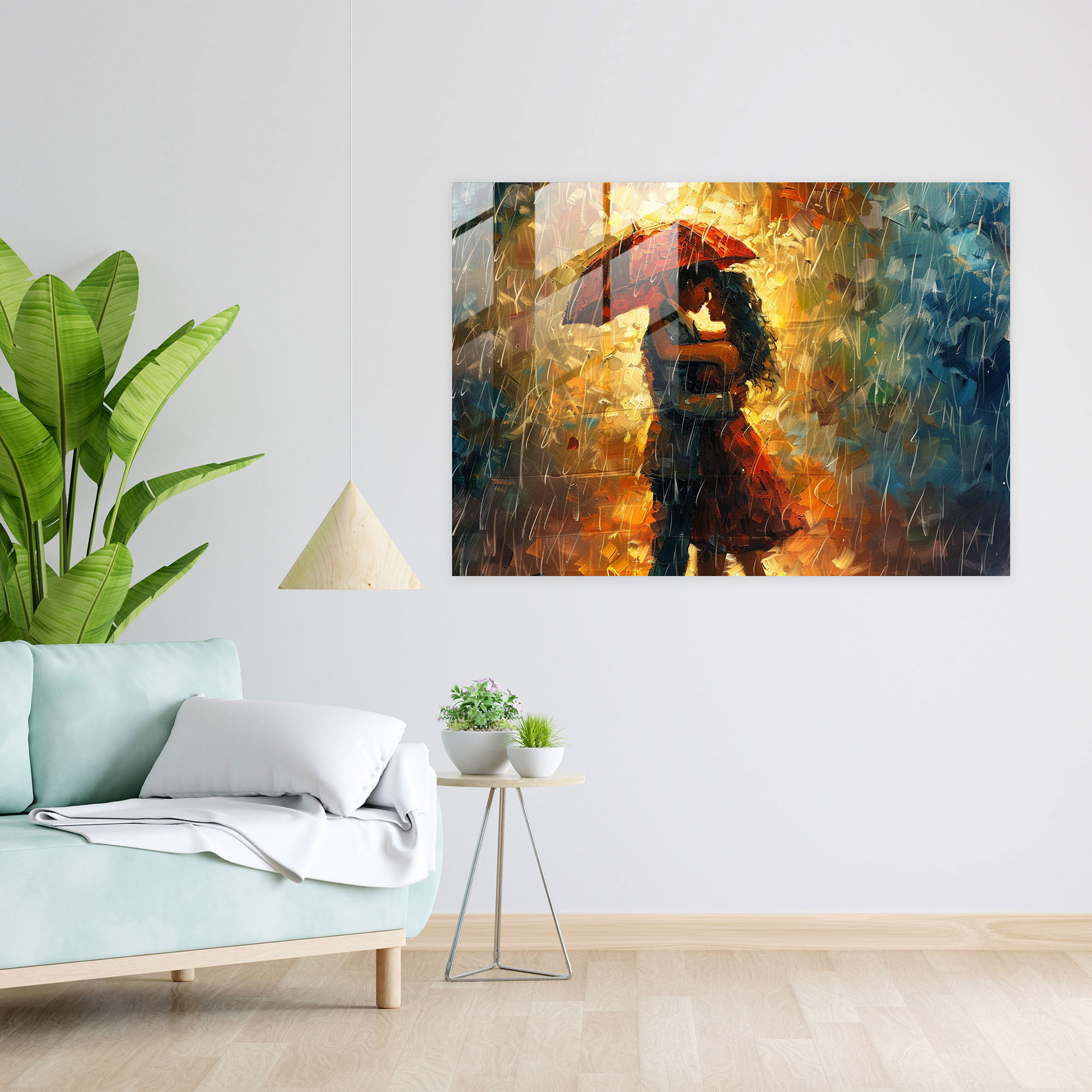 Leonid Afremov Glass Print - Dancing In The Rain - Leonid Afremov, Glass Wall Art, Home Decoration, Wall Decoration