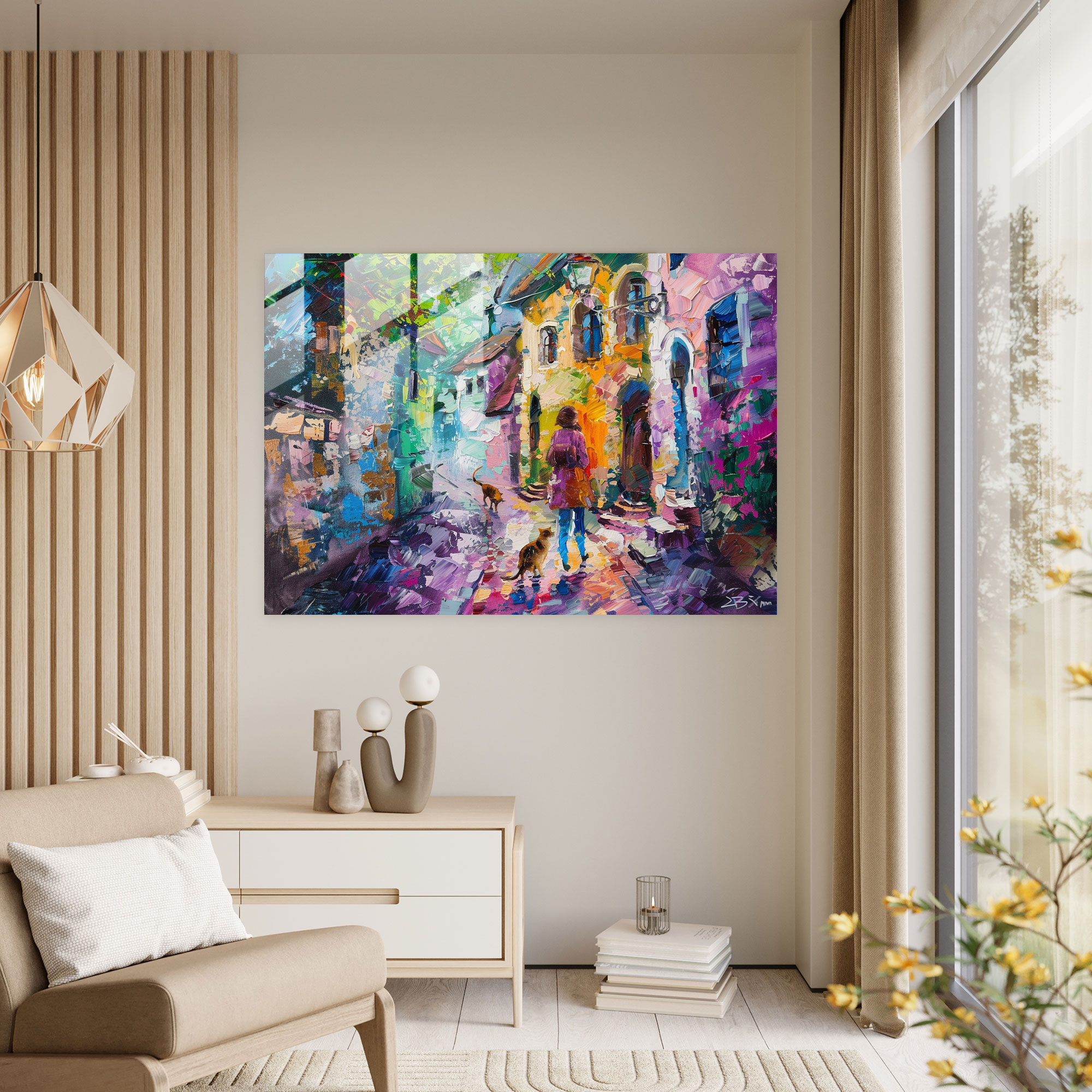 Leonid Afremov Glass Print - Whimsical Cats - Leonid Afremov, Modern Art, Glass Print, Glass Art