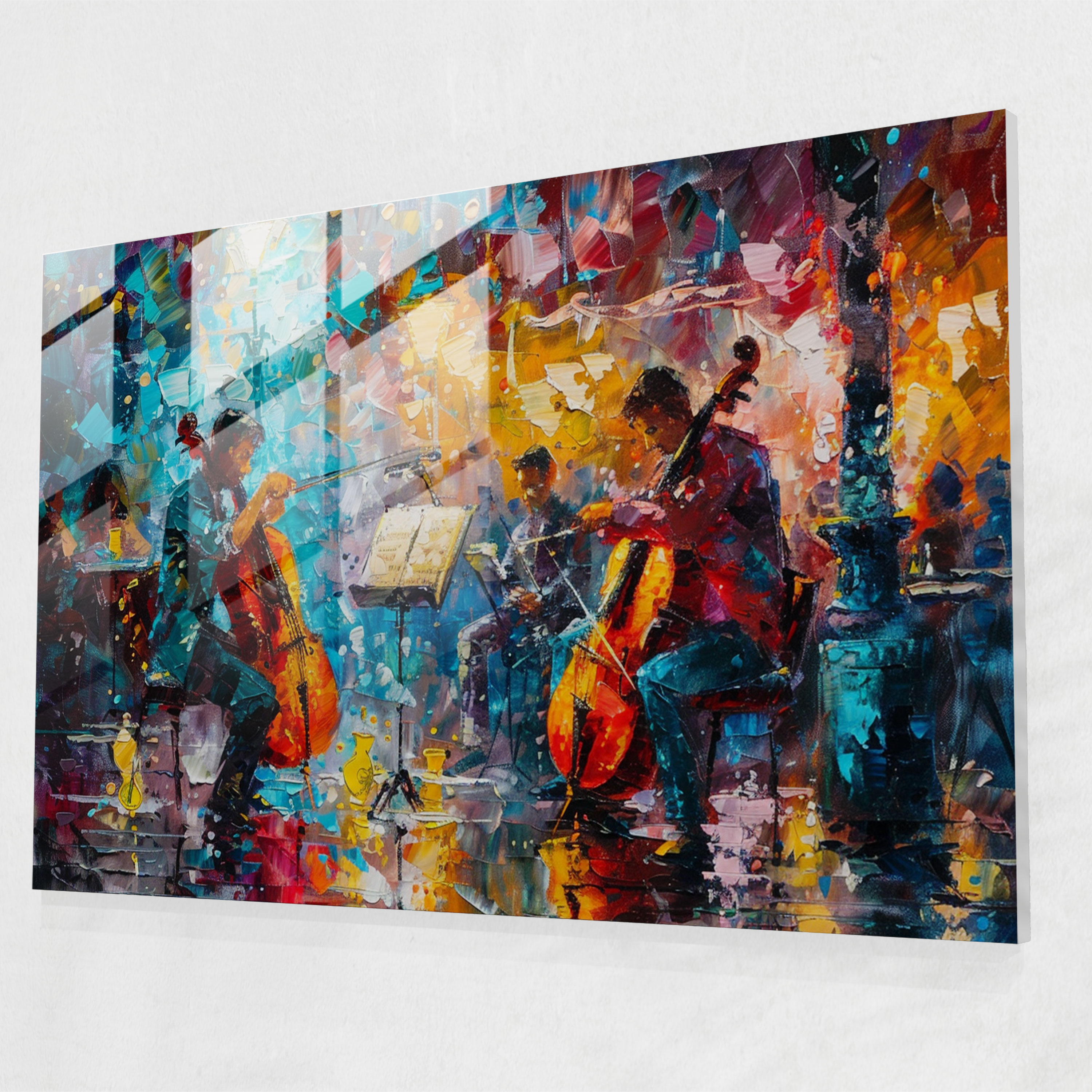 Leonid Afremov Glass Print - Cafe Musicians - Leonid Afremov, Glass Print, Leonid Afremov, Cafe Musicians