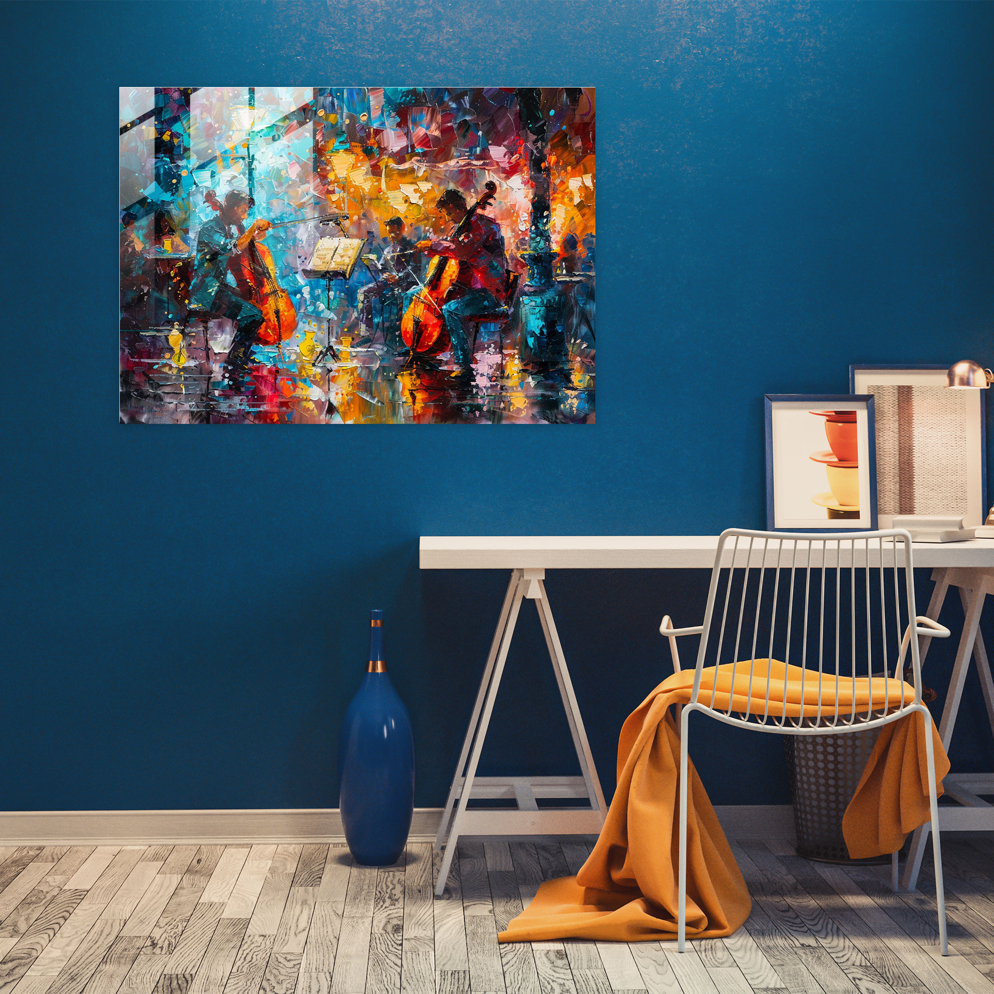 Leonid Afremov Glass Print - Cafe Musicians - Leonid Afremov, Glass Print, Leonid Afremov, Cafe Musicians