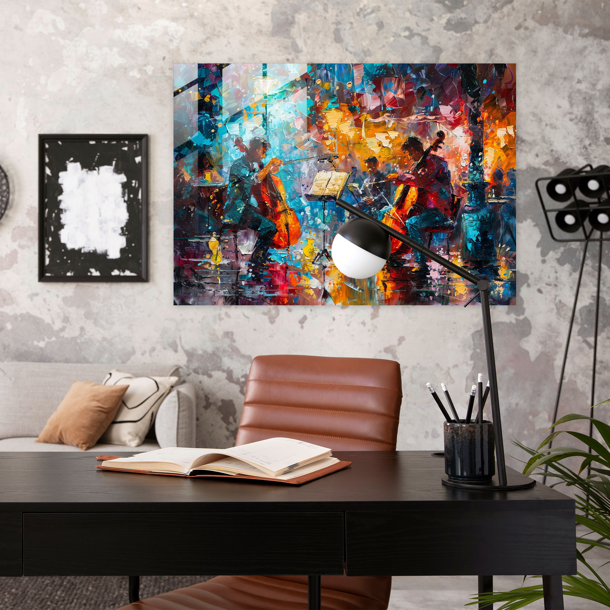 Leonid Afremov Glass Print - Cafe Musicians - Leonid Afremov, Glass Print, Leonid Afremov, Cafe Musicians