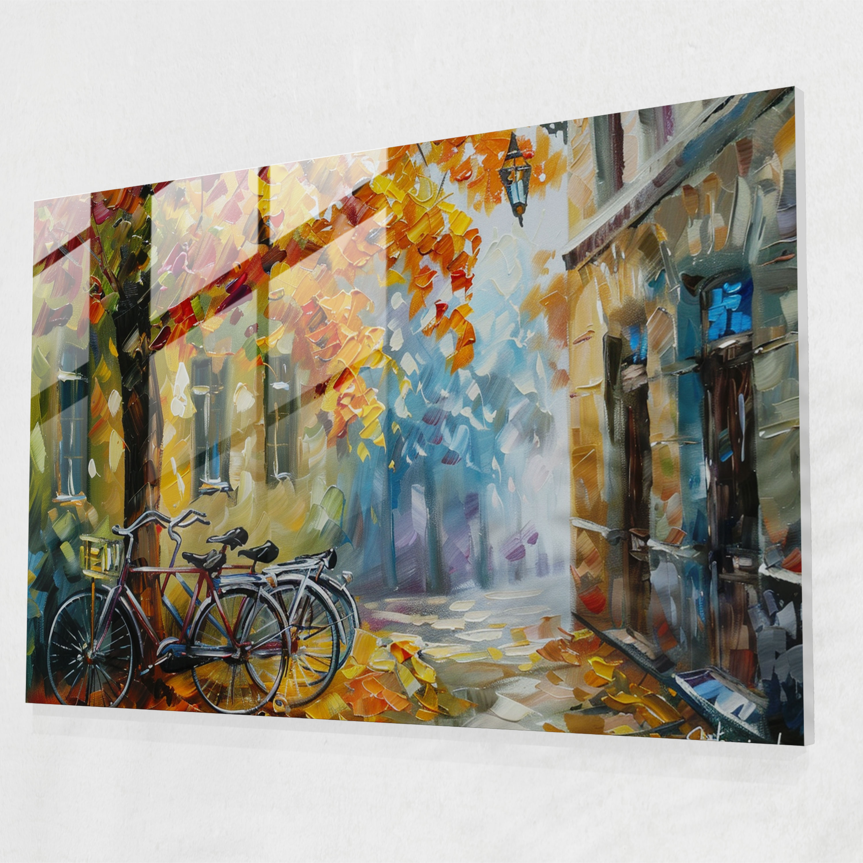 Leonid Afremov Glass Print - Bicycle Street - Leonid Afremov, Bicycle Street, Home Decoration, Wall Decoration