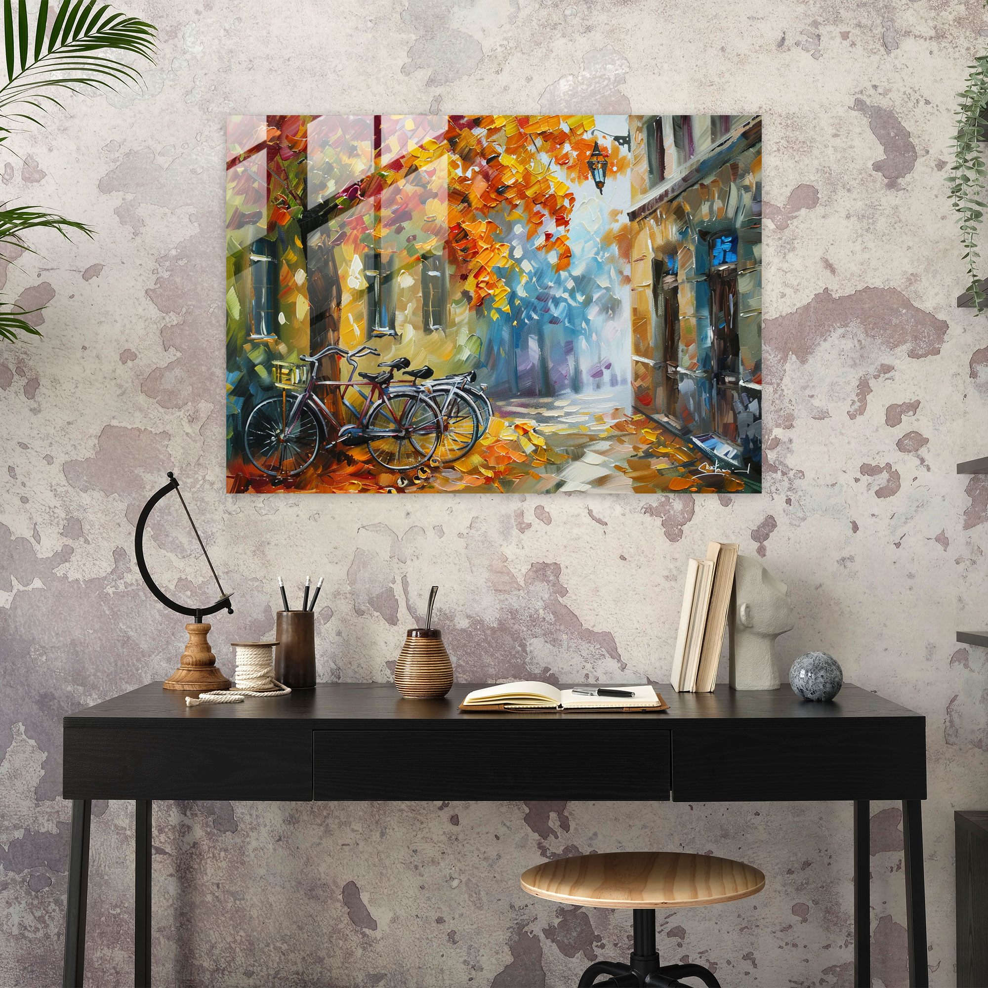 Leonid Afremov Glass Print - Bicycle Street - Leonid Afremov, Bicycle Street, Home Decoration, Wall Decoration