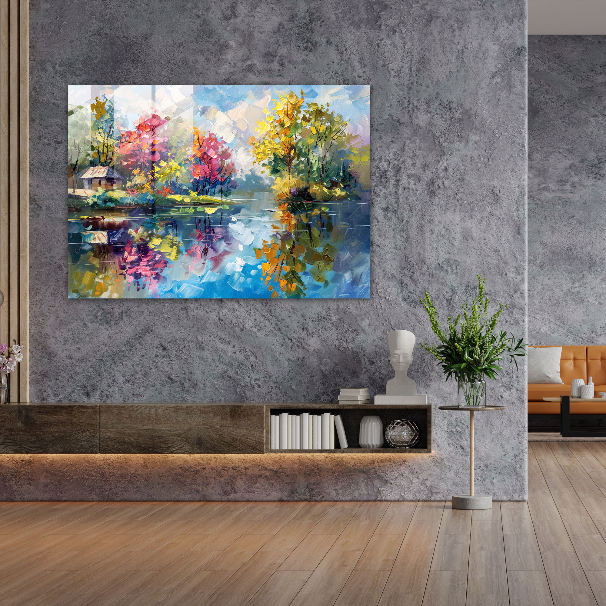 Leonid Afremov Glass Print - Peaceful Lakeside Glass Wall Art - Leonid Afremov, Glass Print, Wall Decoration, Leonid Afremov