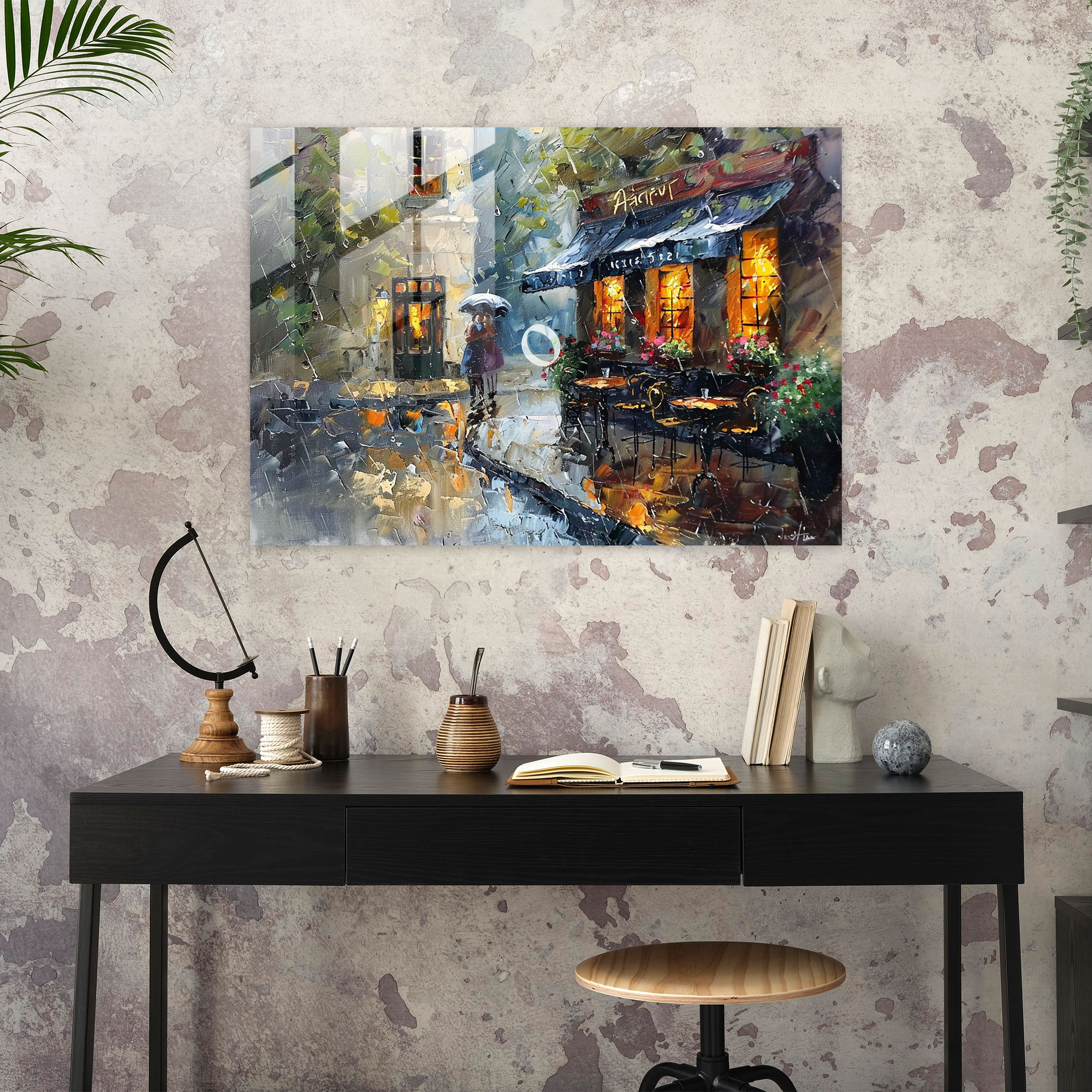 Leonid Afremov Glass Print - Cozy Cafe Glass Wall Art - Leonid Afremov, Glass Print, Wall Decoration, Glass Wall Art