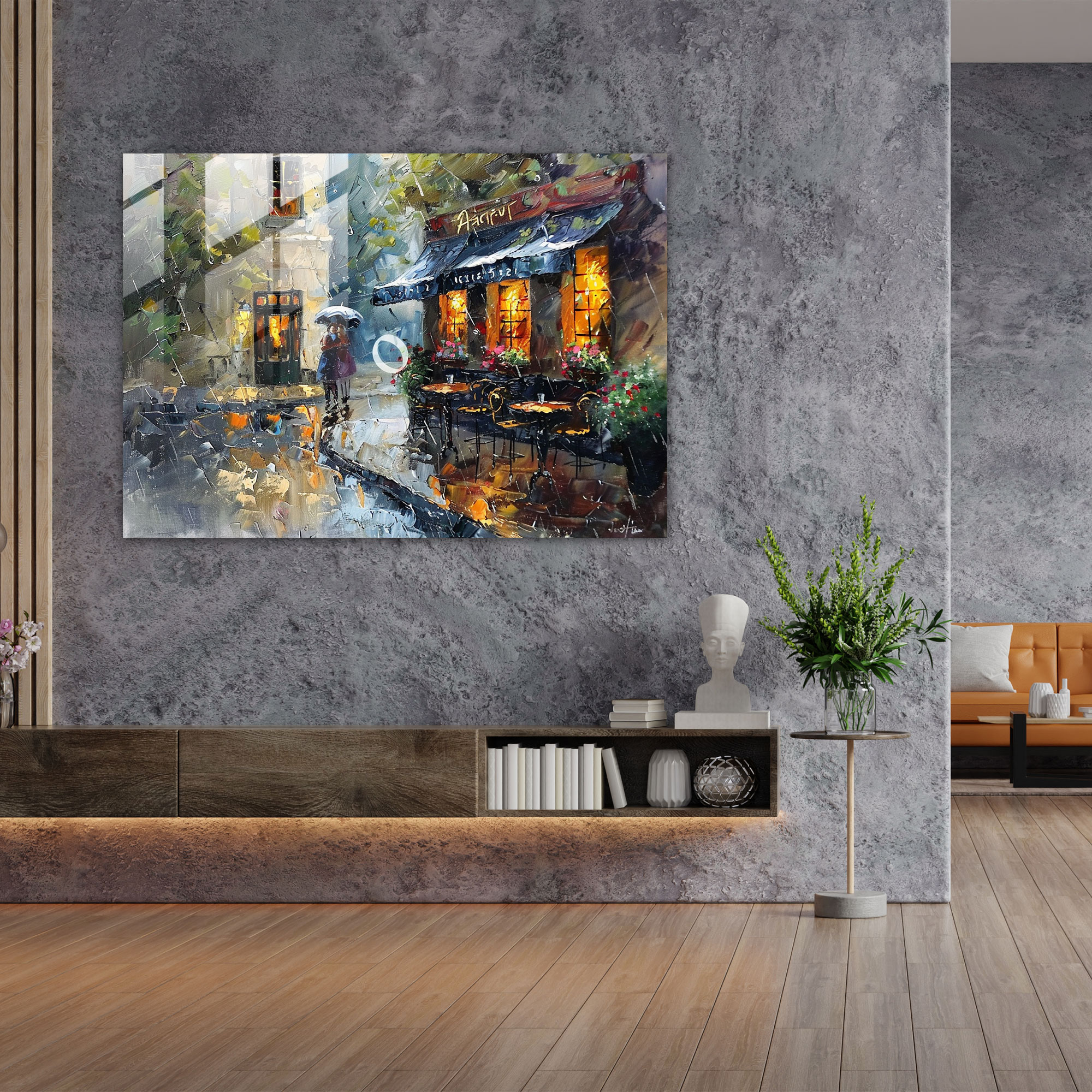 Leonid Afremov Glass Print - Cozy Cafe Glass Wall Art - Leonid Afremov, Glass Print, Wall Decoration, Glass Wall Art