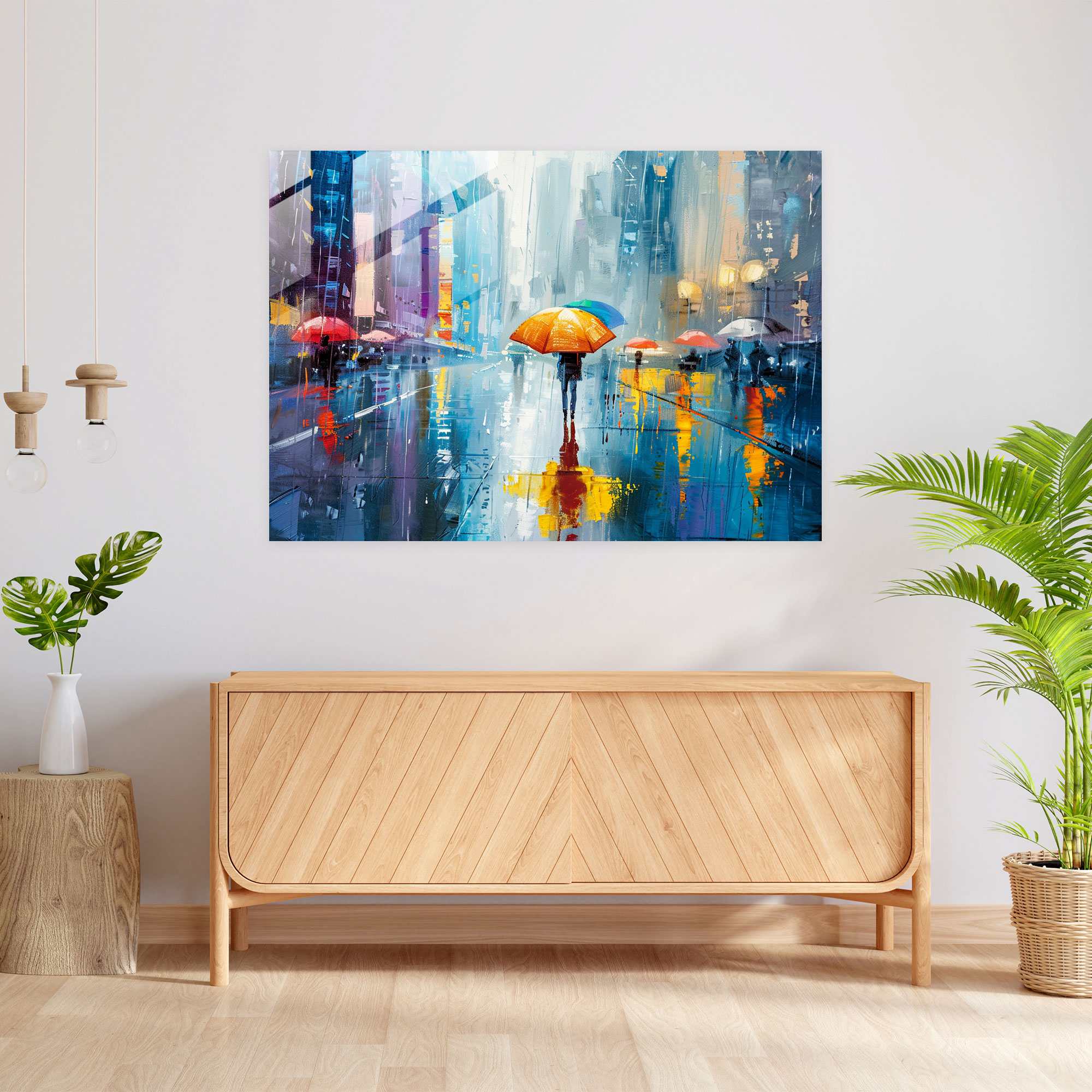 Leonid Afremov Glass Art - Rainy City Scene Glass Print - Leonid Afremov, Glass Print, Home Decoration, Leonid Afremov