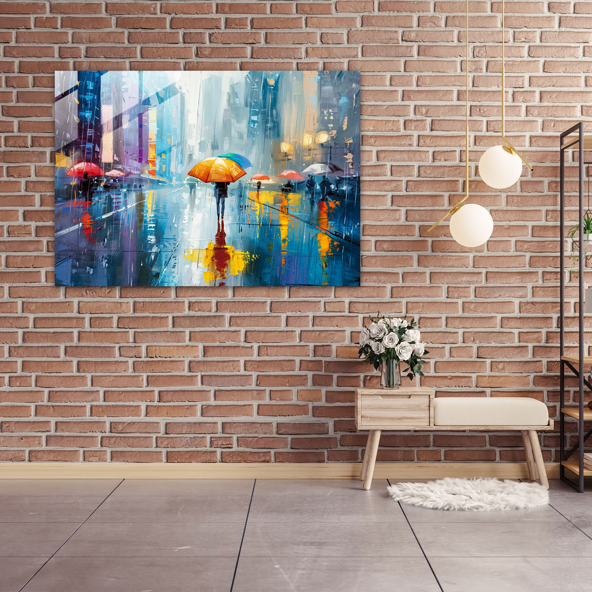 Leonid Afremov Glass Art - Rainy City Scene Glass Print - Leonid Afremov, Glass Print, Home Decoration, Leonid Afremov